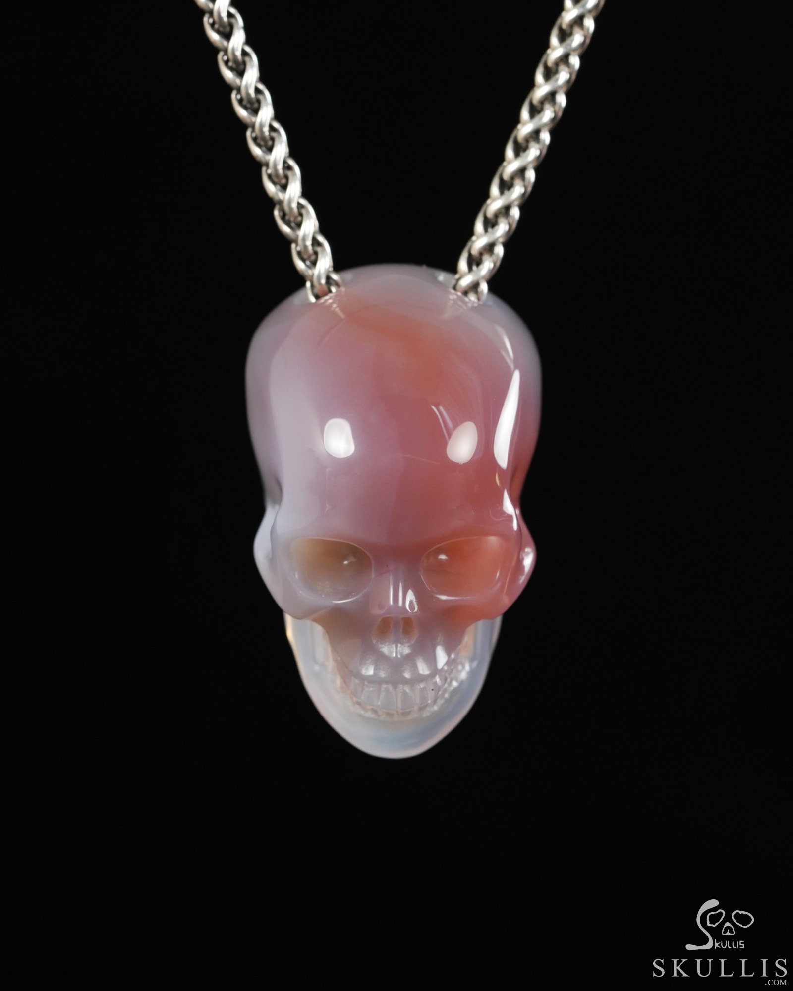 Hollow Essence - 1.4" Mozambique Agate Hand Carved Crystal Skull Pendant, Crystal Healing Skull Jewelry, for Women & Men Hollow Essence - 1.4" Mozambique Agate Hand Carved Crystal Skull Pendant, Crystal Healing Skull Jewelry, for Women & Men