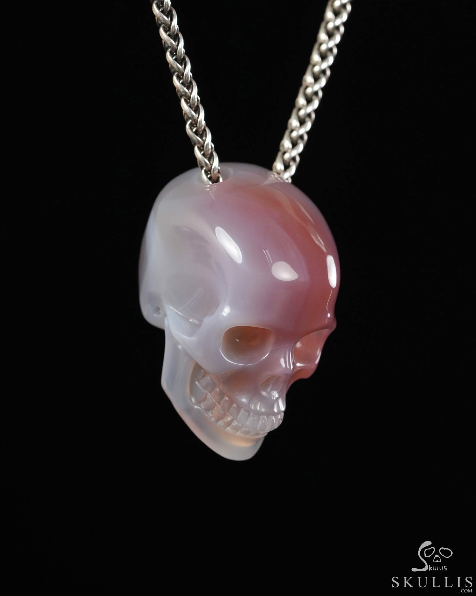 Hollow Essence - 1.4" Mozambique Agate Hand Carved Crystal Skull Pendant, Crystal Healing Skull Jewelry, for Women & Men Hollow Essence - 1.4" Mozambique Agate Hand Carved Crystal Skull Pendant, Crystal Healing Skull Jewelry, for Women & Men