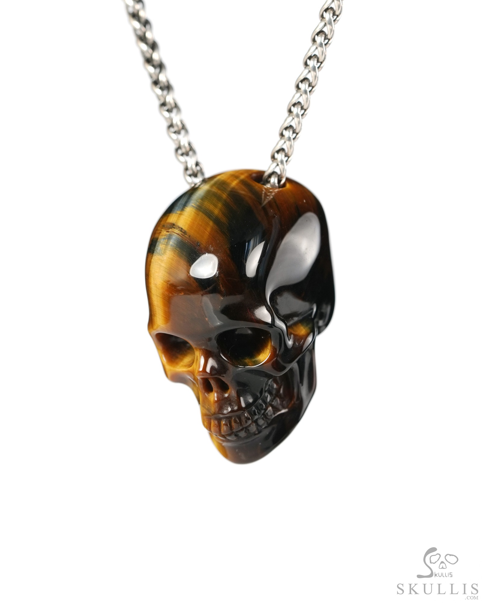 Hollow Essence - 1.4" Blue & Gold Tiger's Eye Hand Carved Crystal Skull Pendant, Crystal Healing Skull Jewelry, for Women & Men Hollow Essence - 1.4" Blue & Gold Tiger's Eye Hand Carved Crystal Skull Pendant, Crystal Healing Skull Jewelry, for Women & Men