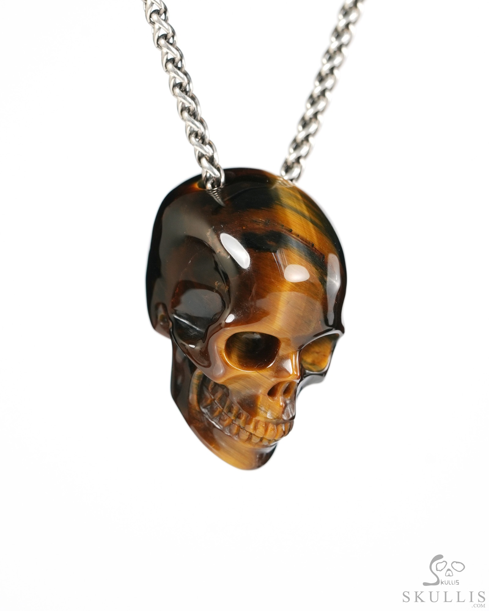 Hollow Essence - 1.4" Blue & Gold Tiger's Eye Hand Carved Crystal Skull Pendant, Crystal Healing Skull Jewelry, for Women & Men Hollow Essence - 1.4" Blue & Gold Tiger's Eye Hand Carved Crystal Skull Pendant, Crystal Healing Skull Jewelry, for Women & Men