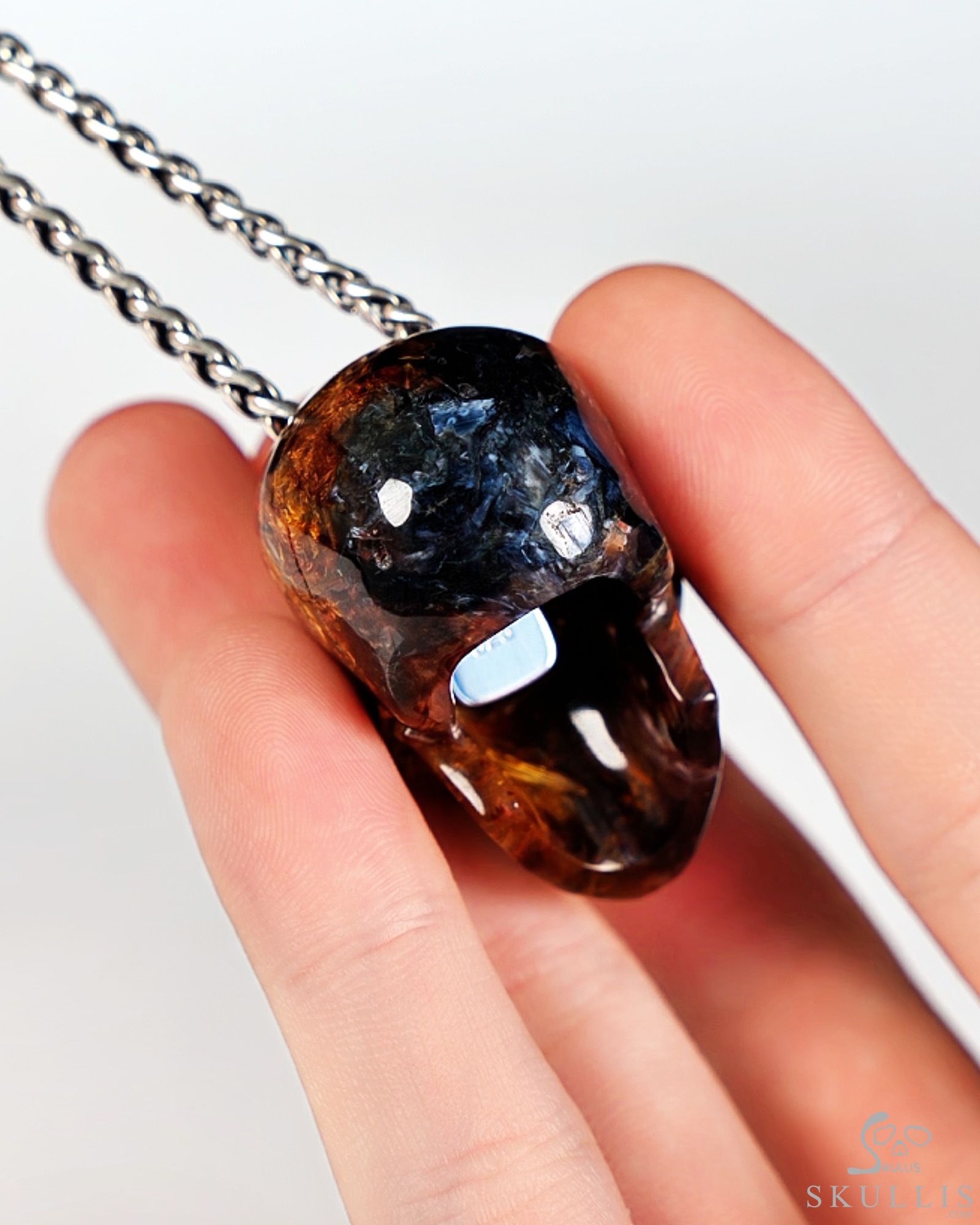 Hollow Essence - 1.4" Pietersite Hand Carved Crystal Skull Pendant, Crystal Healing Skull Jewelry, for Women & Men Hollow Essence - 1.4" Pietersite Hand Carved Crystal Skull Pendant, Crystal Healing Skull Jewelry, for Women & Men