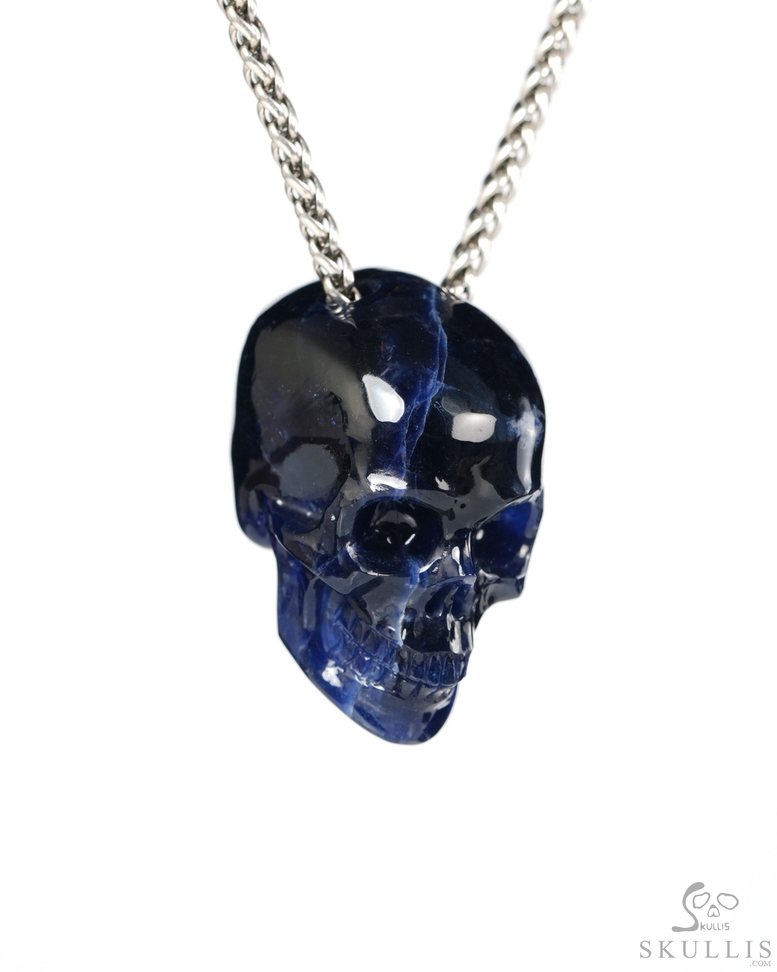 Hollow Essence - 1.4" Sodalite Hand Carved Crystal Skull Pendant, Crystal Healing Skull Jewelry, for Women & Men Hollow Essence - 1.4" Sodalite Hand Carved Crystal Skull Pendant, Crystal Healing Skull Jewelry, for Women & Men