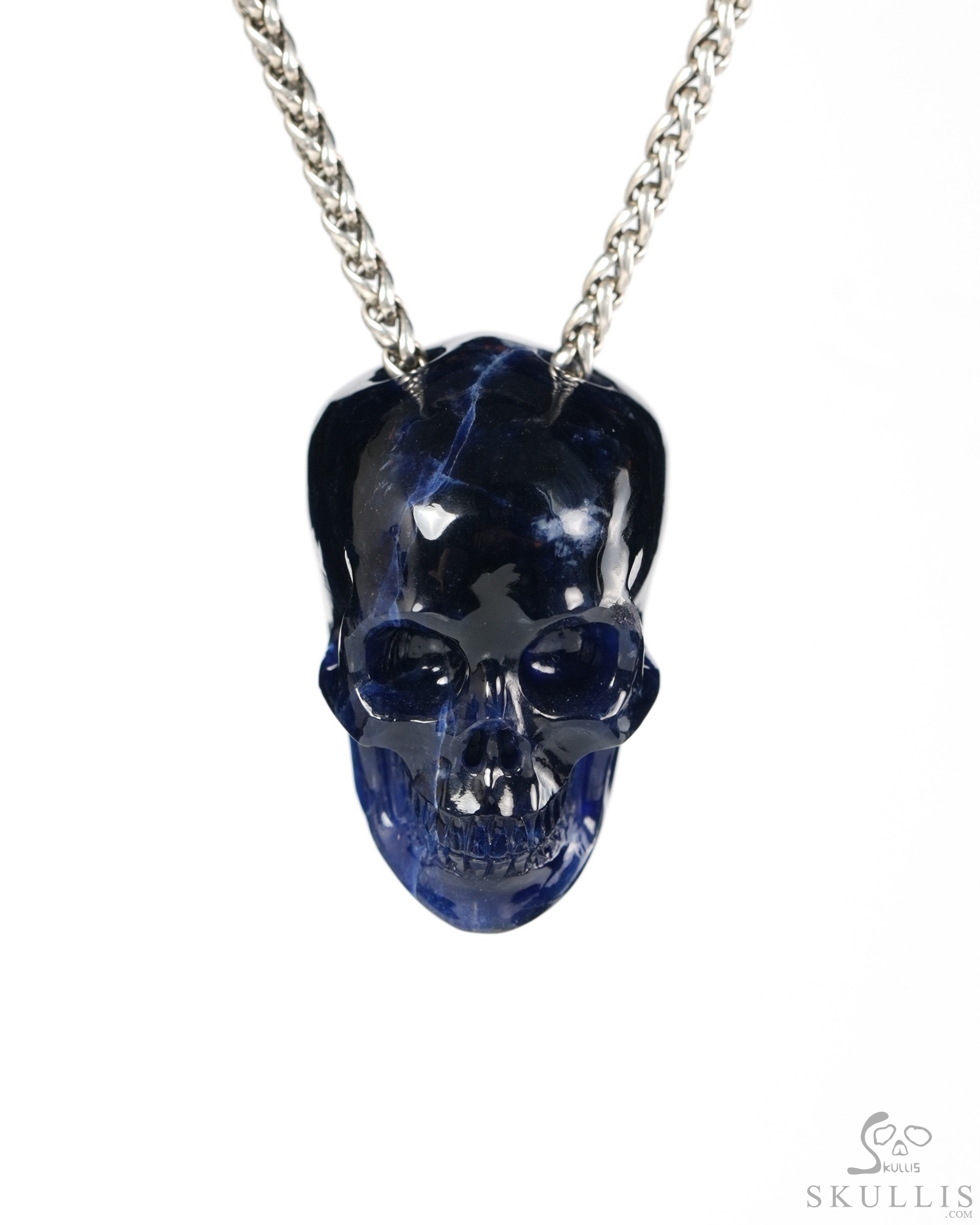 Hollow Essence - 1.4" Sodalite Hand Carved Crystal Skull Pendant, Crystal Healing Skull Jewelry, for Women & Men Hollow Essence - 1.4" Sodalite Hand Carved Crystal Skull Pendant, Crystal Healing Skull Jewelry, for Women & Men