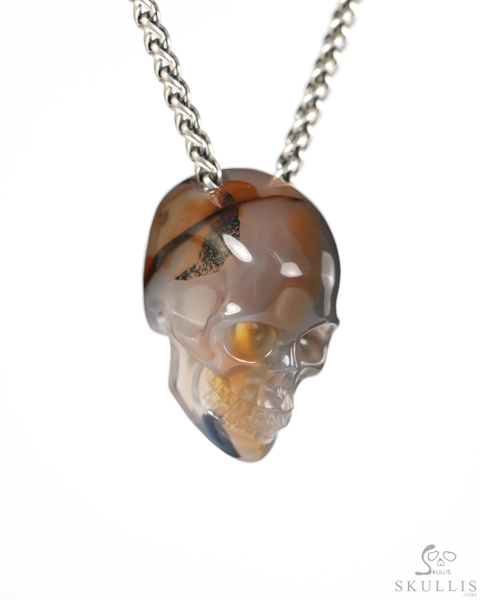 Hollow Essence - 1.2" Agate Hand Carved Crystal Skull Pendant, Crystal Healing Skull Jewelry, for Women & Men Hollow Essence - 1.2" Agate Hand Carved Crystal Skull Pendant, Crystal Healing Skull Jewelry, for Women & Men