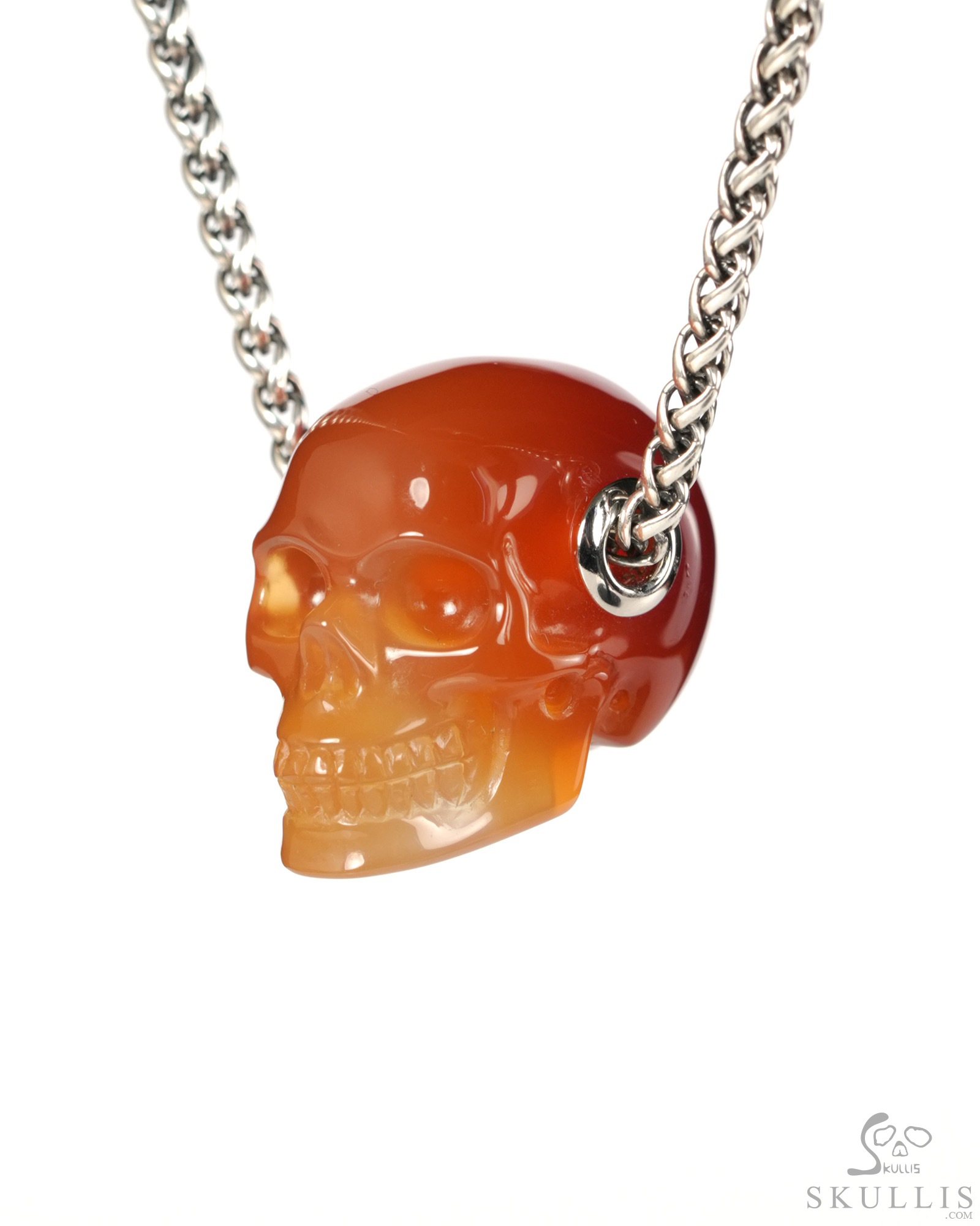 Skullis Signature 1.2" Carnelian Hand Carved Crystal Skull Pendant, Crystal Healing Skull Jewelry, for Women & Men Skullis Signature 1.2" Carnelian Hand Carved Crystal Skull Pendant, Crystal Healing Skull Jewelry, for Women & Men