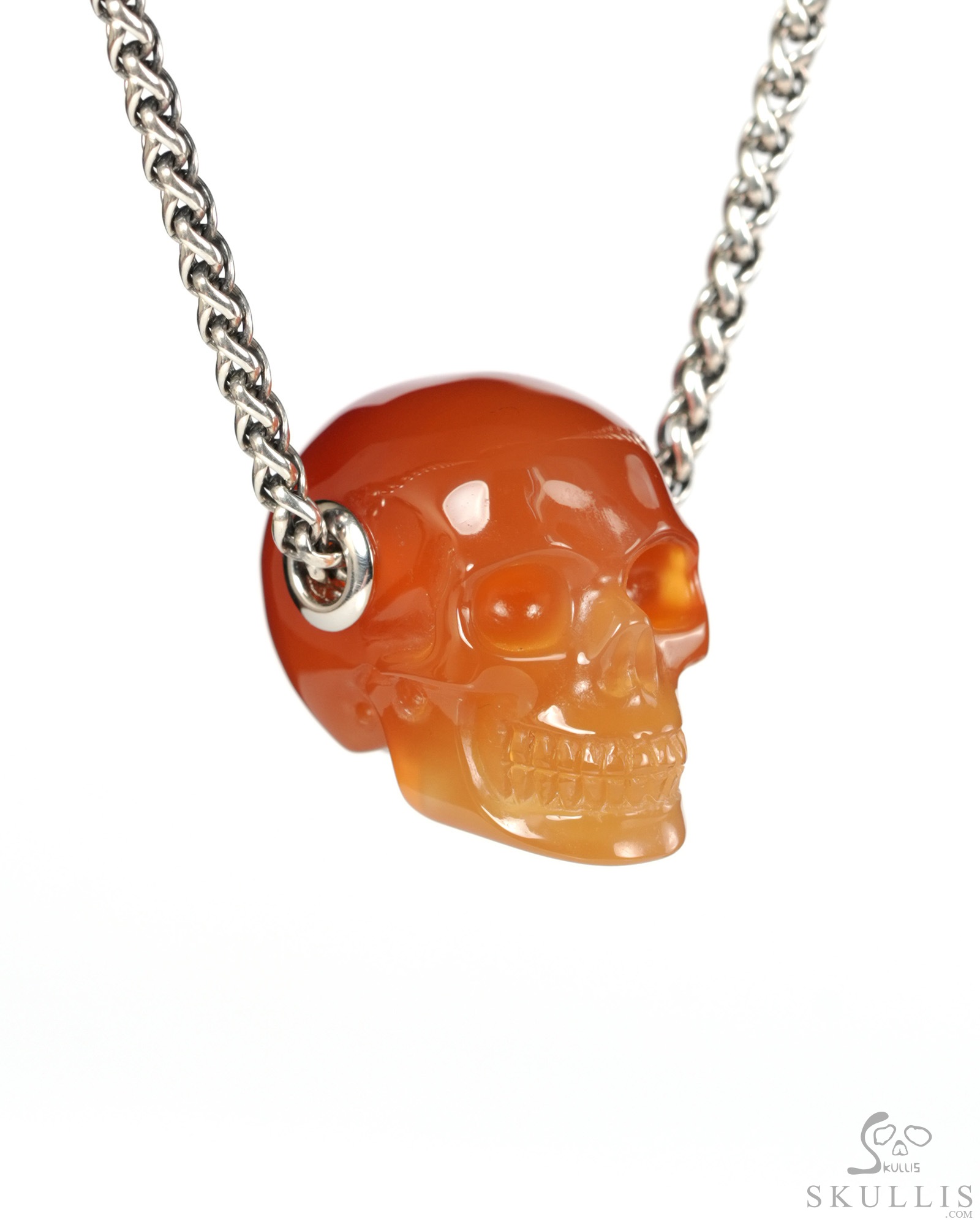 Skullis Signature 1.2" Carnelian Hand Carved Crystal Skull Pendant, Crystal Healing Skull Jewelry, for Women & Men Skullis Signature 1.2" Carnelian Hand Carved Crystal Skull Pendant, Crystal Healing Skull Jewelry, for Women & Men