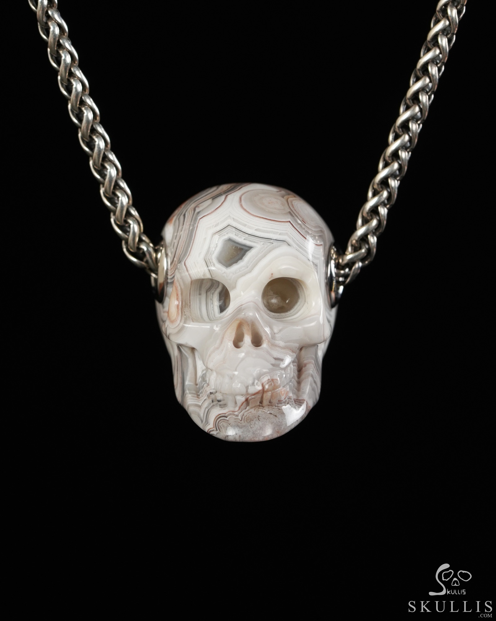 Skullis Signature 1.2" Red Crazy Lace Agate Hand Carved Crystal Skull Pendant, Crystal Healing Skull Jewelry, for Women & Men Skullis Signature 1.2" Red Crazy Lace Agate Hand Carved Crystal Skull Pendant, Crystal Healing Skull Jewelry, for Women & Men