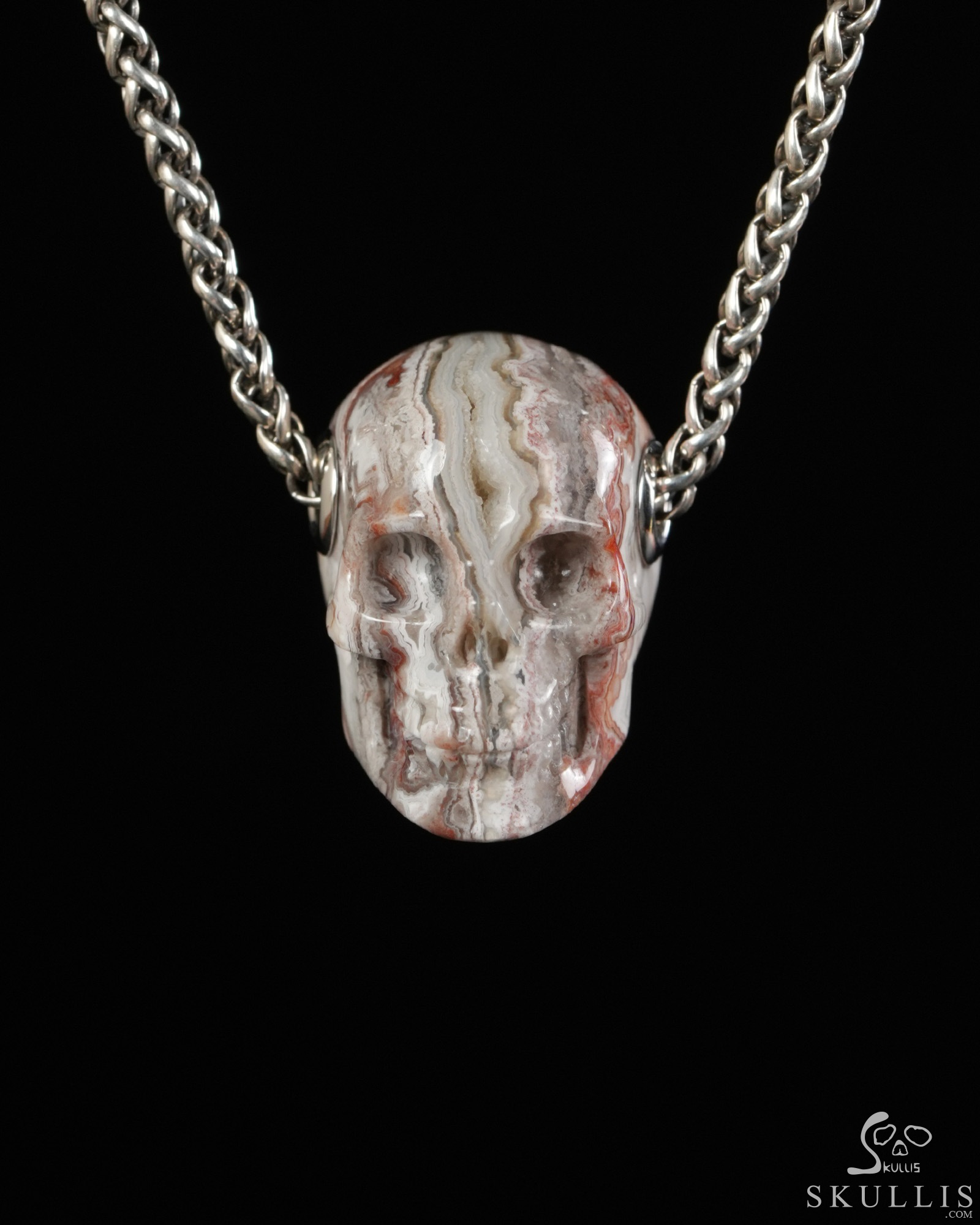Skullis Signature 1.2" Red Crazy Lace Agate Hand Carved Crystal Skull Pendant, Crystal Healing Skull Jewelry, for Women & Men Skullis Signature 1.2" Red Crazy Lace Agate Hand Carved Crystal Skull Pendant, Crystal Healing Skull Jewelry, for Women & Men