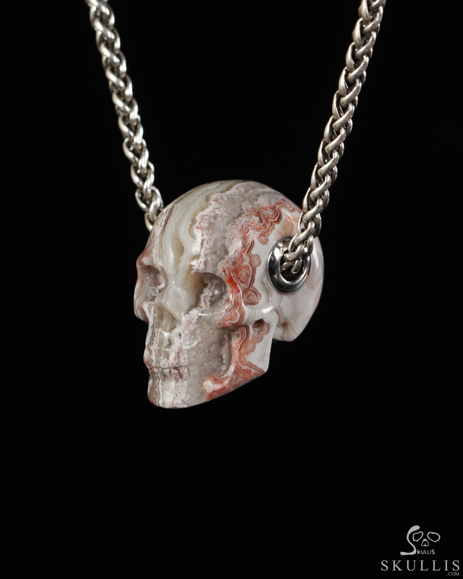 Skullis Signature 1.2" Red Crazy Lace Agate Hand Carved Crystal Skull Pendant, Crystal Healing Skull Jewelry, for Women & Men Skullis Signature 1.2" Red Crazy Lace Agate Hand Carved Crystal Skull Pendant, Crystal Healing Skull Jewelry, for Women & Men