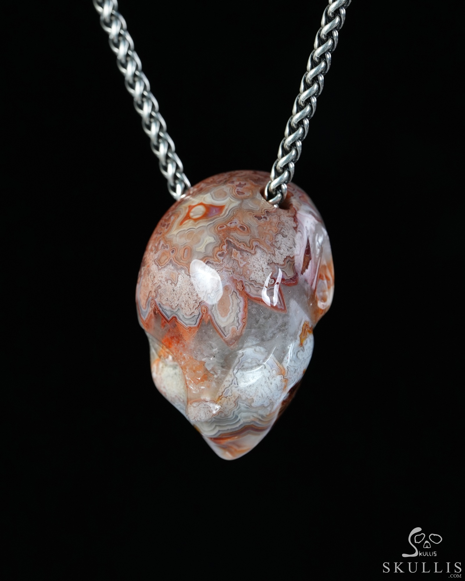 Hollow Essence - 1.5" Red Crazy Lace Agate Hand Carved Crystal Skull Pendant, Crystal Healing Skull Jewelry, for Women & Men Hollow Essence - 1.5" Red Crazy Lace Agate Hand Carved Crystal Skull Pendant, Crystal Healing Skull Jewelry, for Women & Men