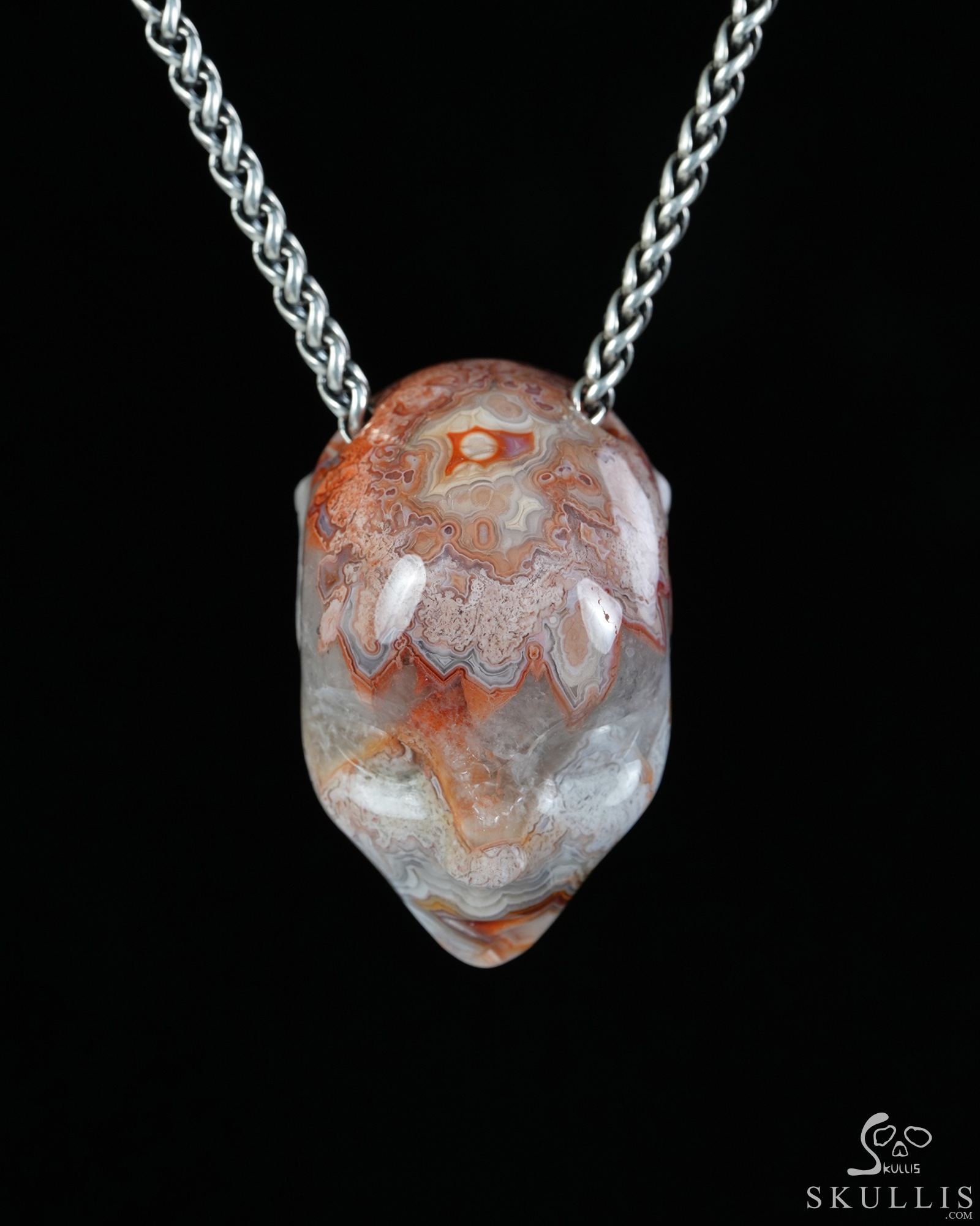 Hollow Essence - 1.5" Red Crazy Lace Agate Hand Carved Crystal Skull Pendant, Crystal Healing Skull Jewelry, for Women & Men Hollow Essence - 1.5" Red Crazy Lace Agate Hand Carved Crystal Skull Pendant, Crystal Healing Skull Jewelry, for Women & Men