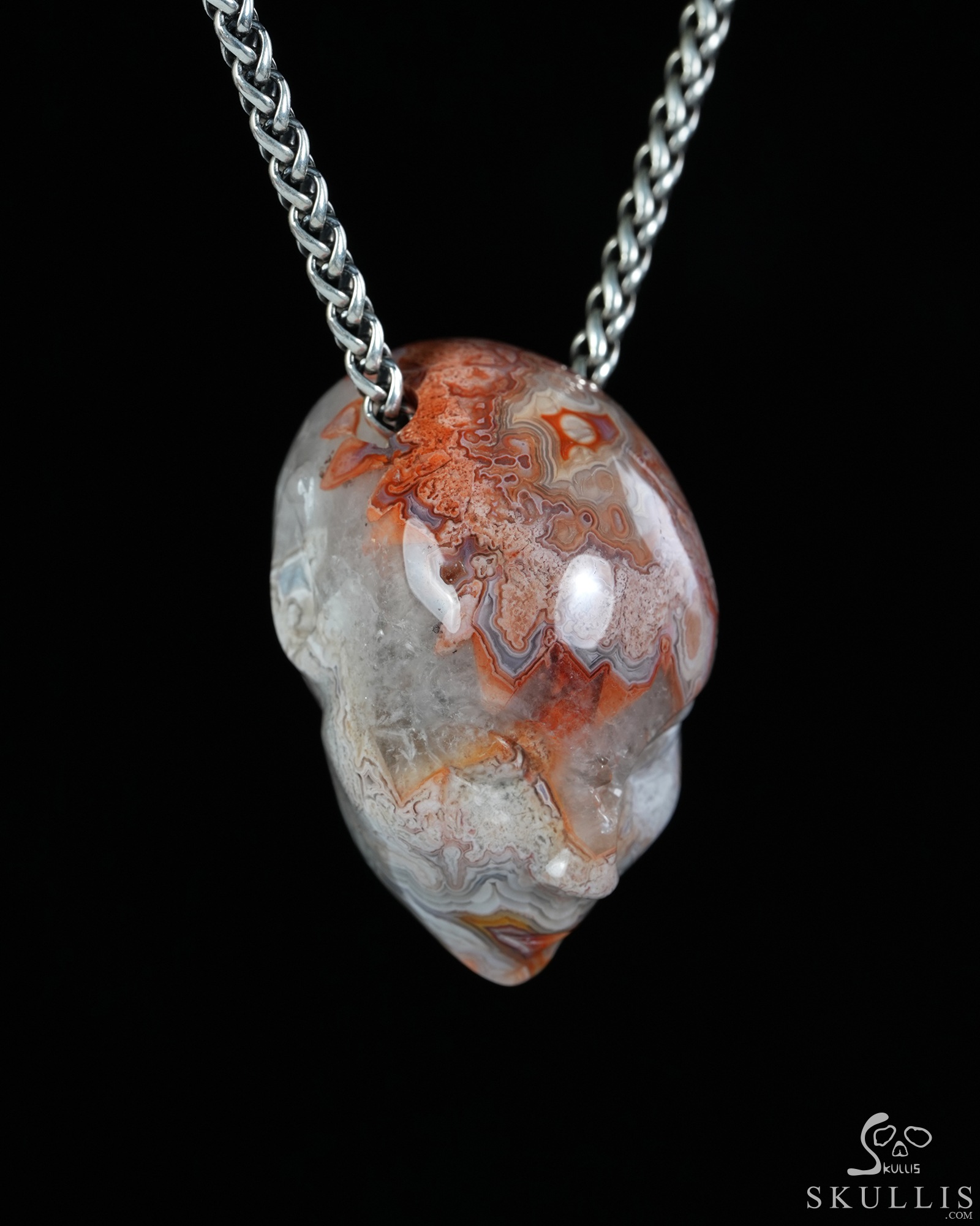 Hollow Essence - 1.5" Red Crazy Lace Agate Hand Carved Crystal Skull Pendant, Crystal Healing Skull Jewelry, for Women & Men Hollow Essence - 1.5" Red Crazy Lace Agate Hand Carved Crystal Skull Pendant, Crystal Healing Skull Jewelry, for Women & Men