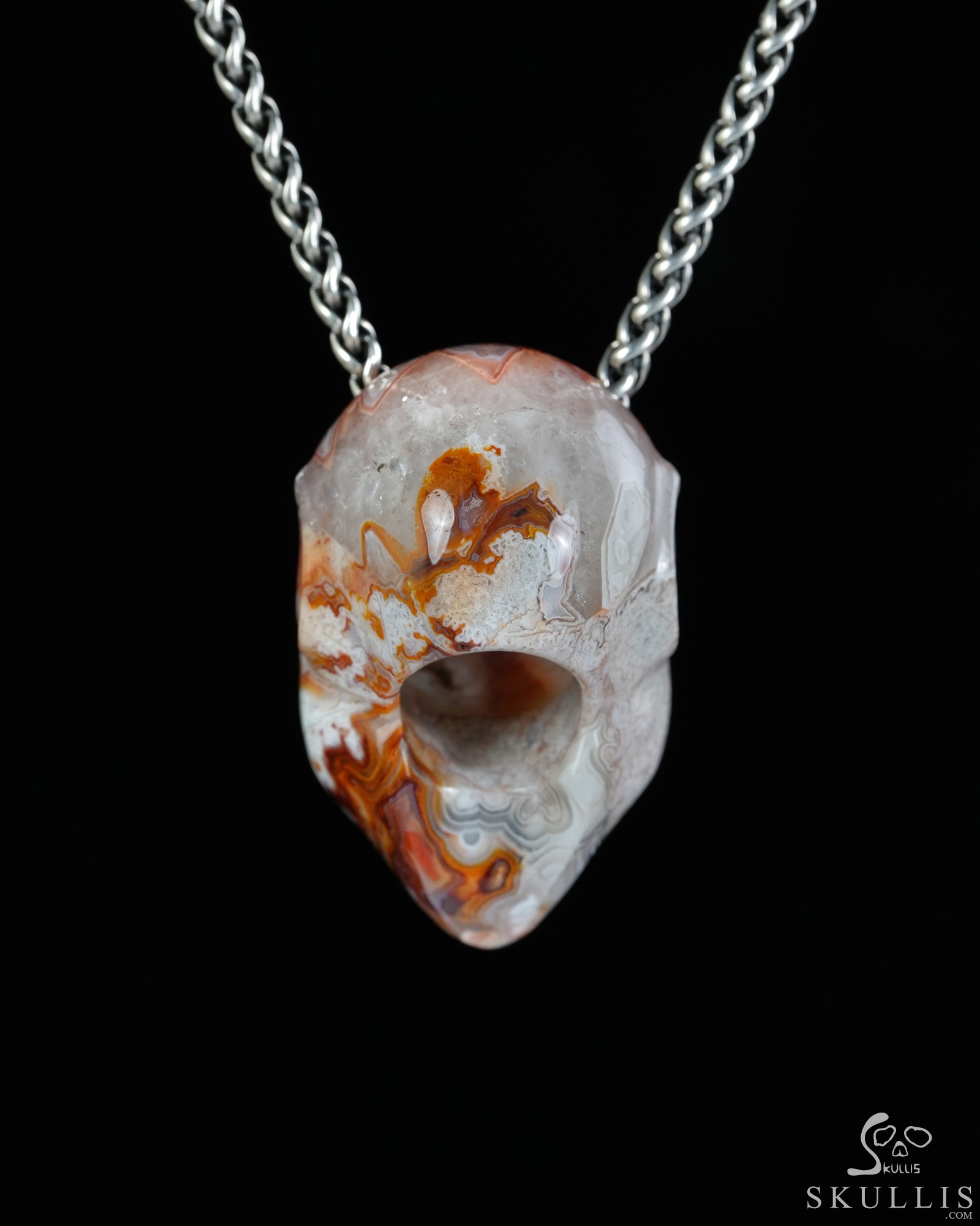Hollow Essence - 1.5" Red Crazy Lace Agate Hand Carved Crystal Skull Pendant, Crystal Healing Skull Jewelry, for Women & Men Hollow Essence - 1.5" Red Crazy Lace Agate Hand Carved Crystal Skull Pendant, Crystal Healing Skull Jewelry, for Women & Men