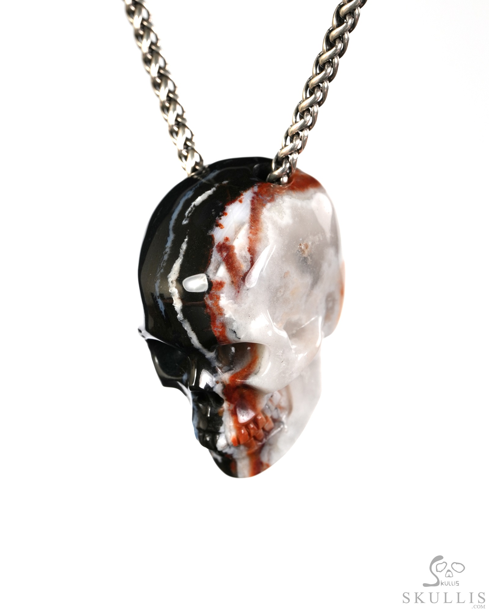 Hollow Essence - 1.4" Black Zebra Agate Hand Carved Crystal Skull Pendant, Crystal Healing Skull Jewelry, for Women & Men Hollow Essence - 1.4" Black Zebra Agate Hand Carved Crystal Skull Pendant, Crystal Healing Skull Jewelry, for Women & Men
