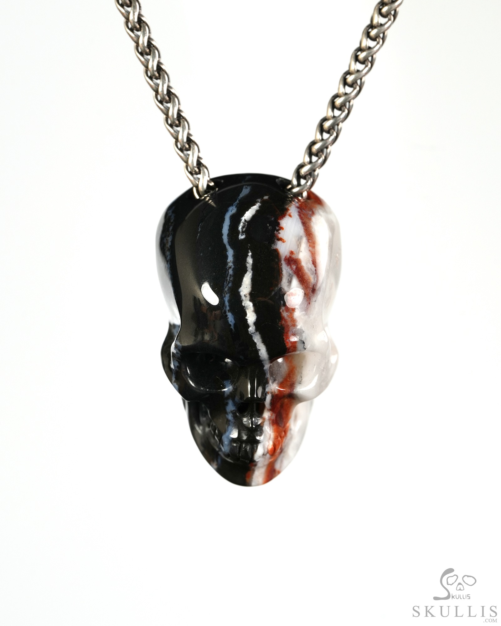 Hollow Essence - 1.4" Black Zebra Agate Hand Carved Crystal Skull Pendant, Crystal Healing Skull Jewelry, for Women & Men Hollow Essence - 1.4" Black Zebra Agate Hand Carved Crystal Skull Pendant, Crystal Healing Skull Jewelry, for Women & Men