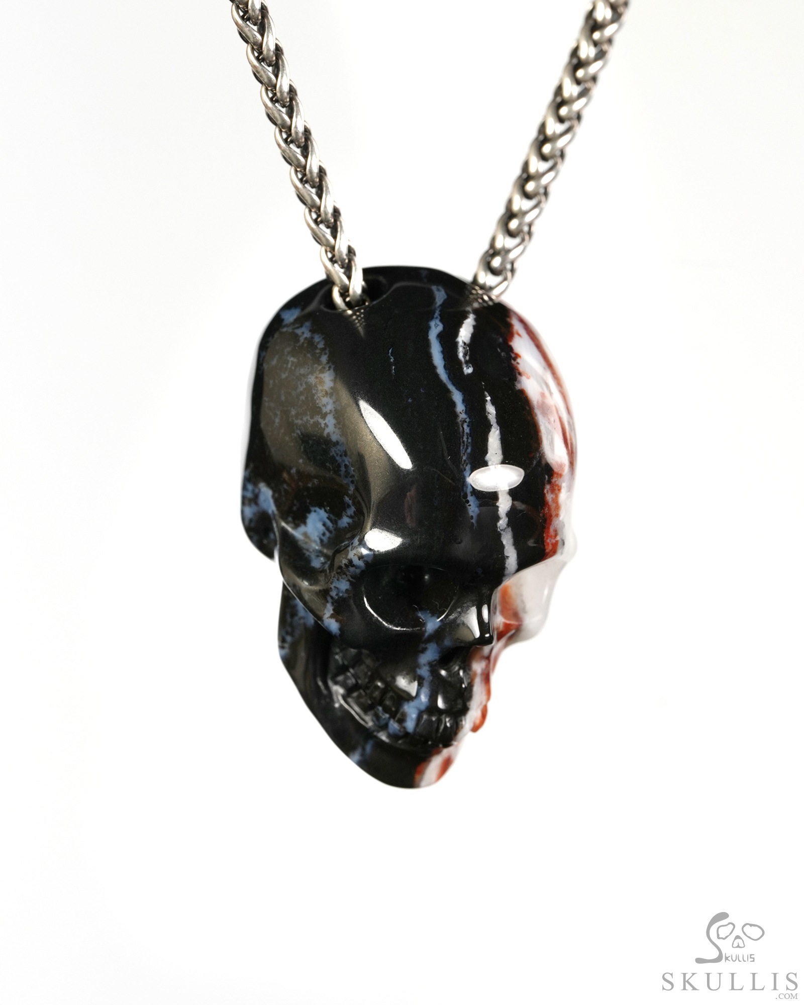 Hollow Essence - 1.4" Black Zebra Agate Hand Carved Crystal Skull Pendant, Crystal Healing Skull Jewelry, for Women & Men Hollow Essence - 1.4" Black Zebra Agate Hand Carved Crystal Skull Pendant, Crystal Healing Skull Jewelry, for Women & Men