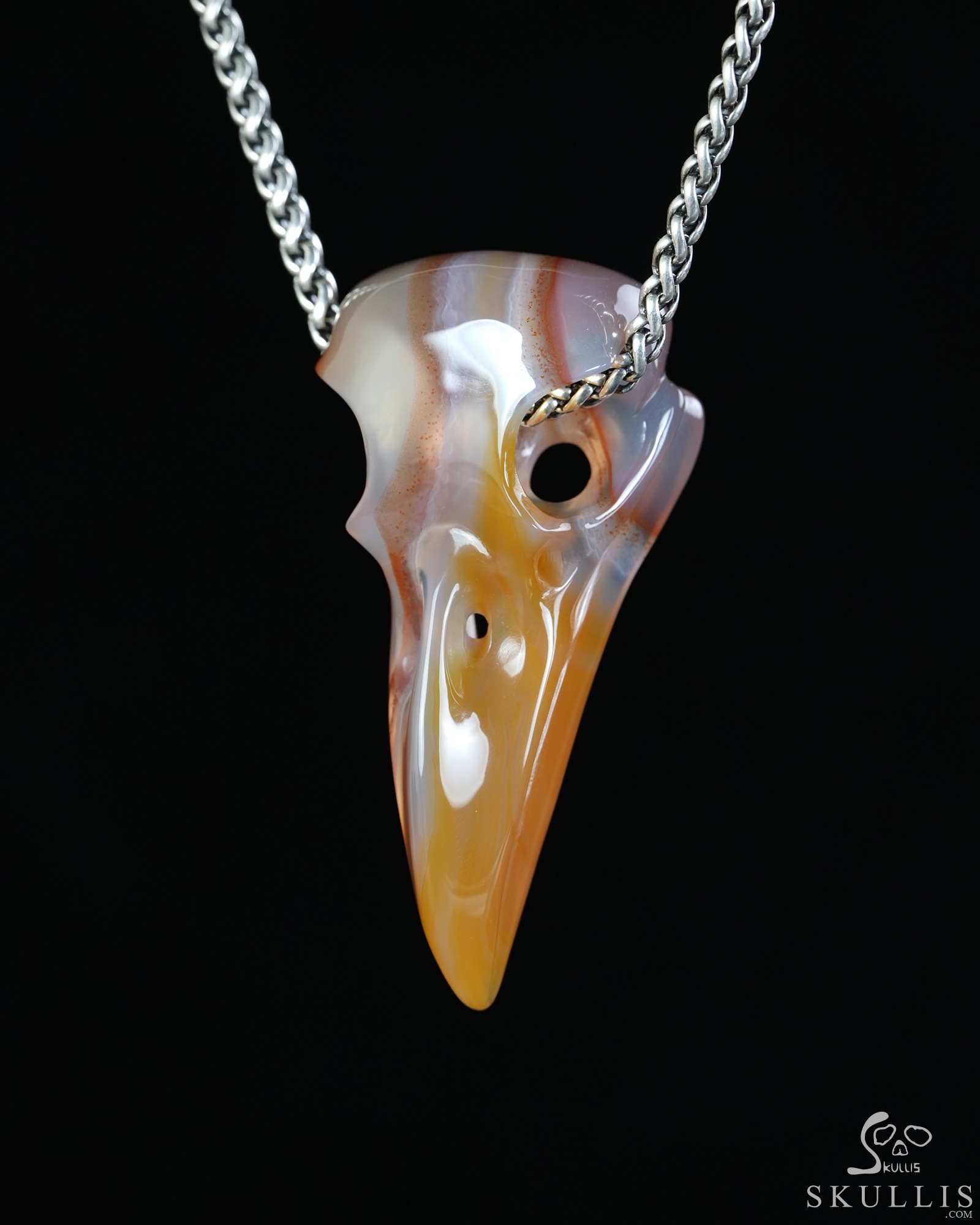 Night Pathfinder - 2.2" Agate Hand Carved Crystal Raven Skull Pendant, Crystal Healing Skull Jewelry, for Women & Men Night Pathfinder - 2.2" Agate Hand Carved Crystal Raven Skull Pendant, Crystal Healing Skull Jewelry, for Women & Men