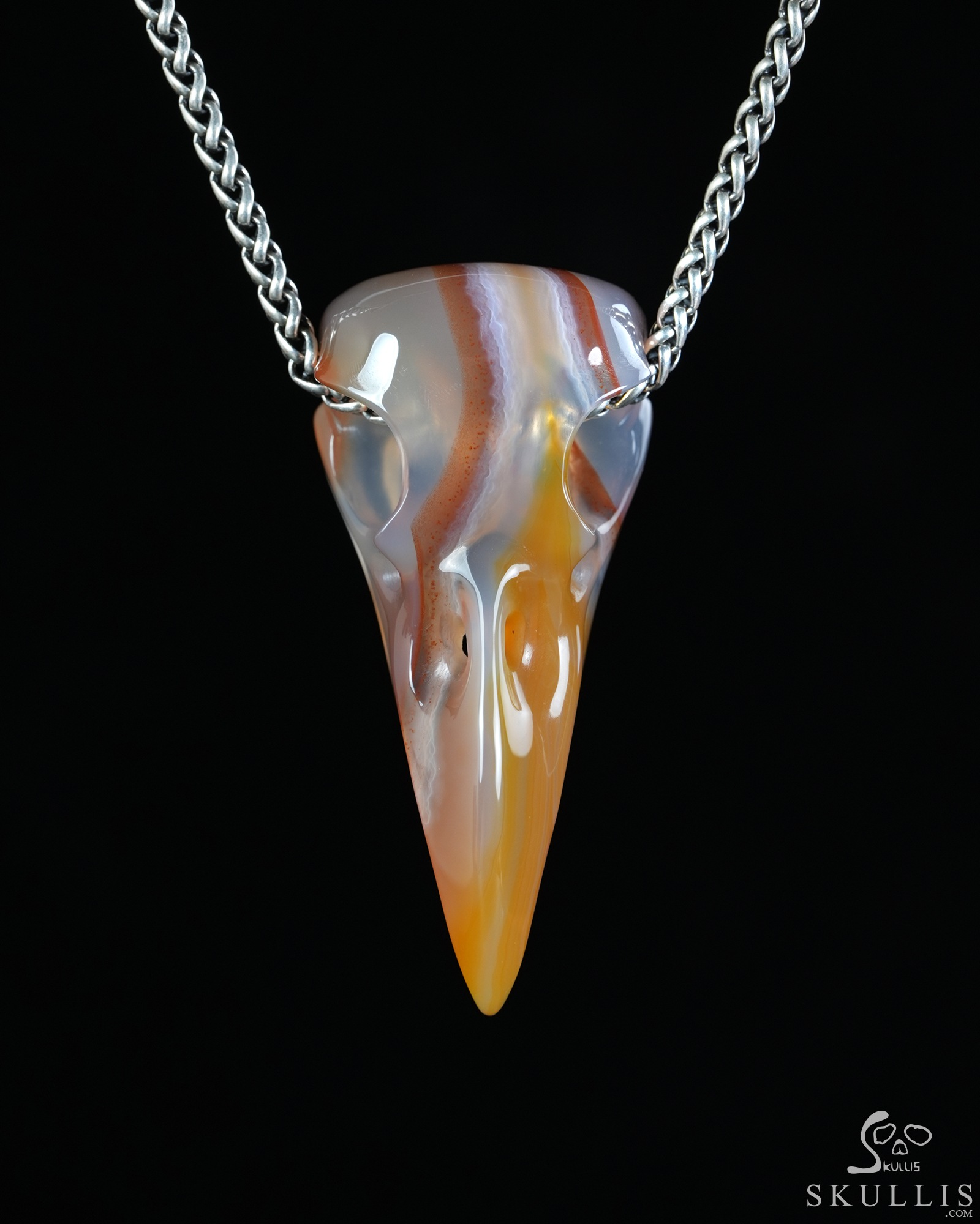 Night Pathfinder - 2.2" Agate Hand Carved Crystal Raven Skull Pendant, Crystal Healing Skull Jewelry, for Women & Men Night Pathfinder - 2.2" Agate Hand Carved Crystal Raven Skull Pendant, Crystal Healing Skull Jewelry, for Women & Men