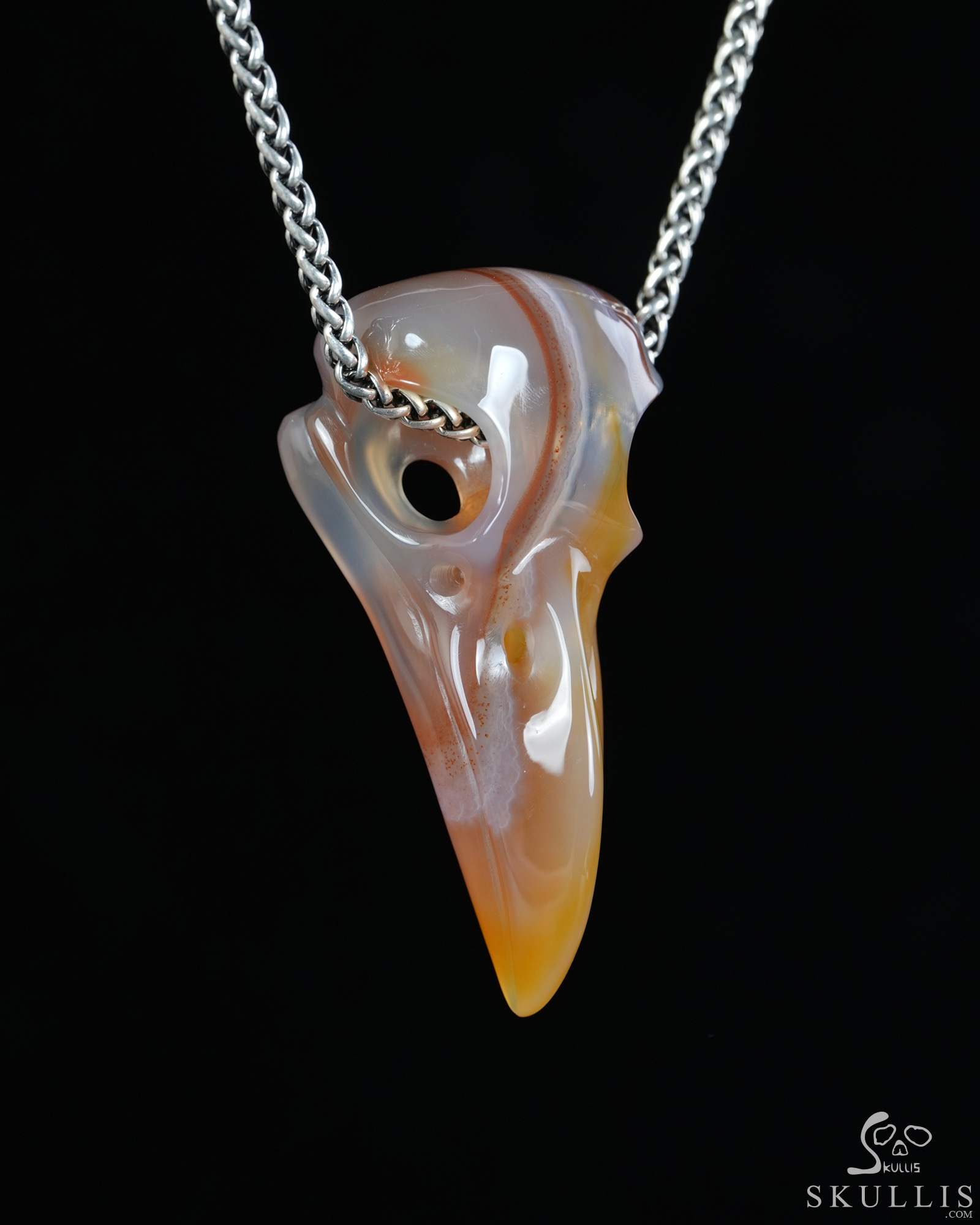 Night Pathfinder - 2.2" Agate Hand Carved Crystal Raven Skull Pendant, Crystal Healing Skull Jewelry, for Women & Men Night Pathfinder - 2.2" Agate Hand Carved Crystal Raven Skull Pendant, Crystal Healing Skull Jewelry, for Women & Men