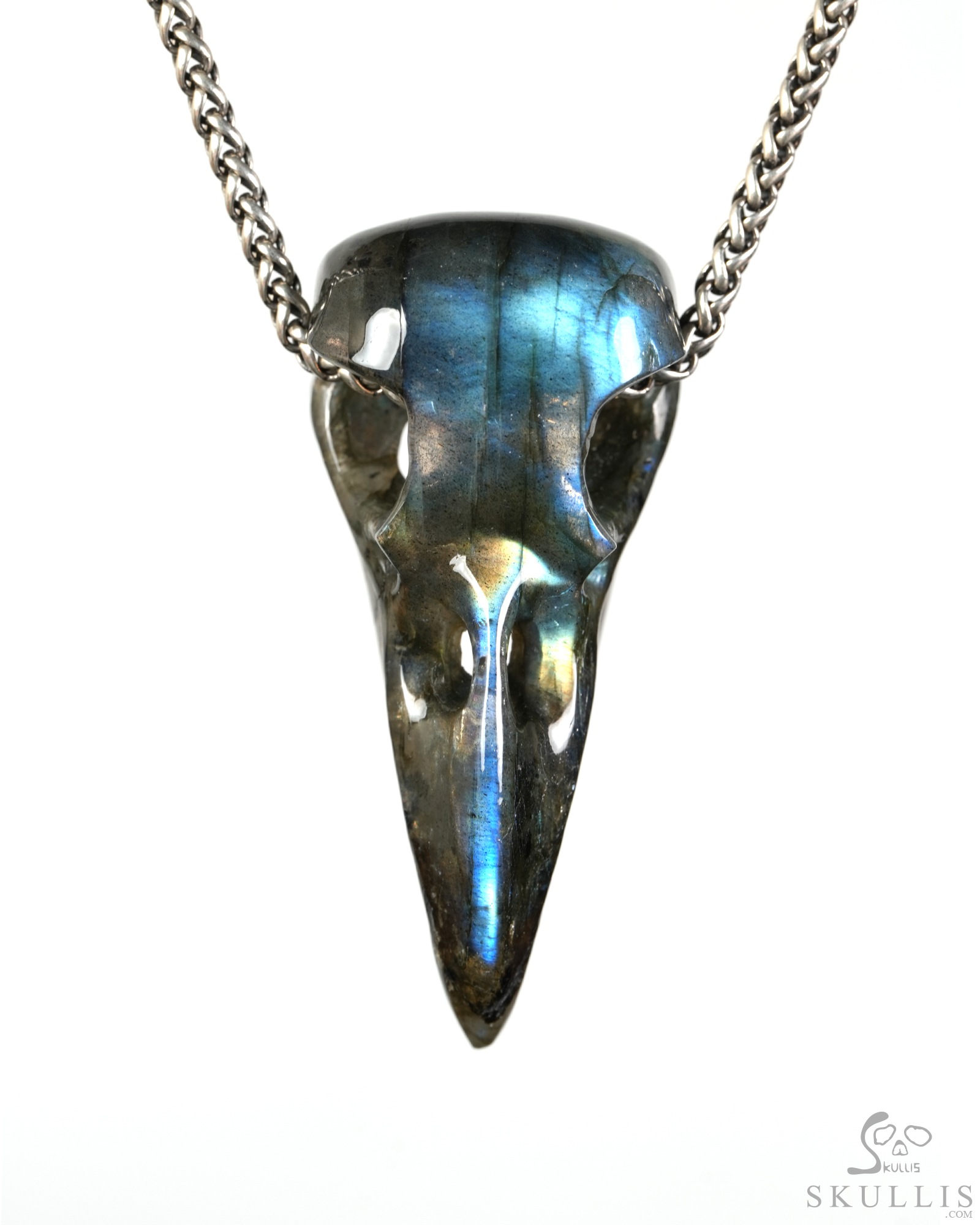 Night Pathfinder - 2.2" Labradorite Hand Carved Crystal Raven Skull Pendant, Crystal Healing Skull Jewelry, for Women & Men Night Pathfinder - 2.2" Labradorite Hand Carved Crystal Raven Skull Pendant, Crystal Healing Skull Jewelry, for Women & Men