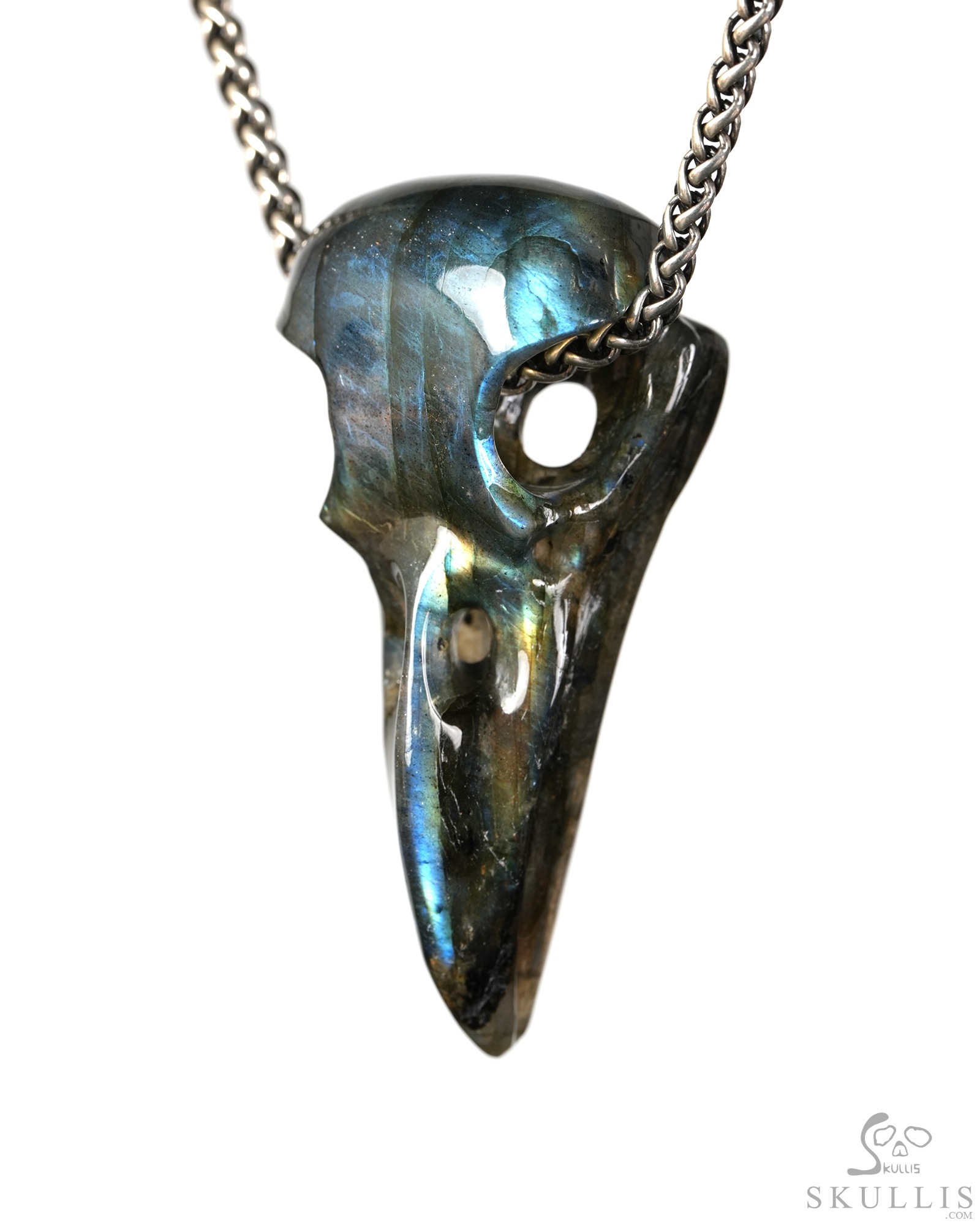 Night Pathfinder - 2.2" Labradorite Hand Carved Crystal Raven Skull Pendant, Crystal Healing Skull Jewelry, for Women & Men Night Pathfinder - 2.2" Labradorite Hand Carved Crystal Raven Skull Pendant, Crystal Healing Skull Jewelry, for Women & Men