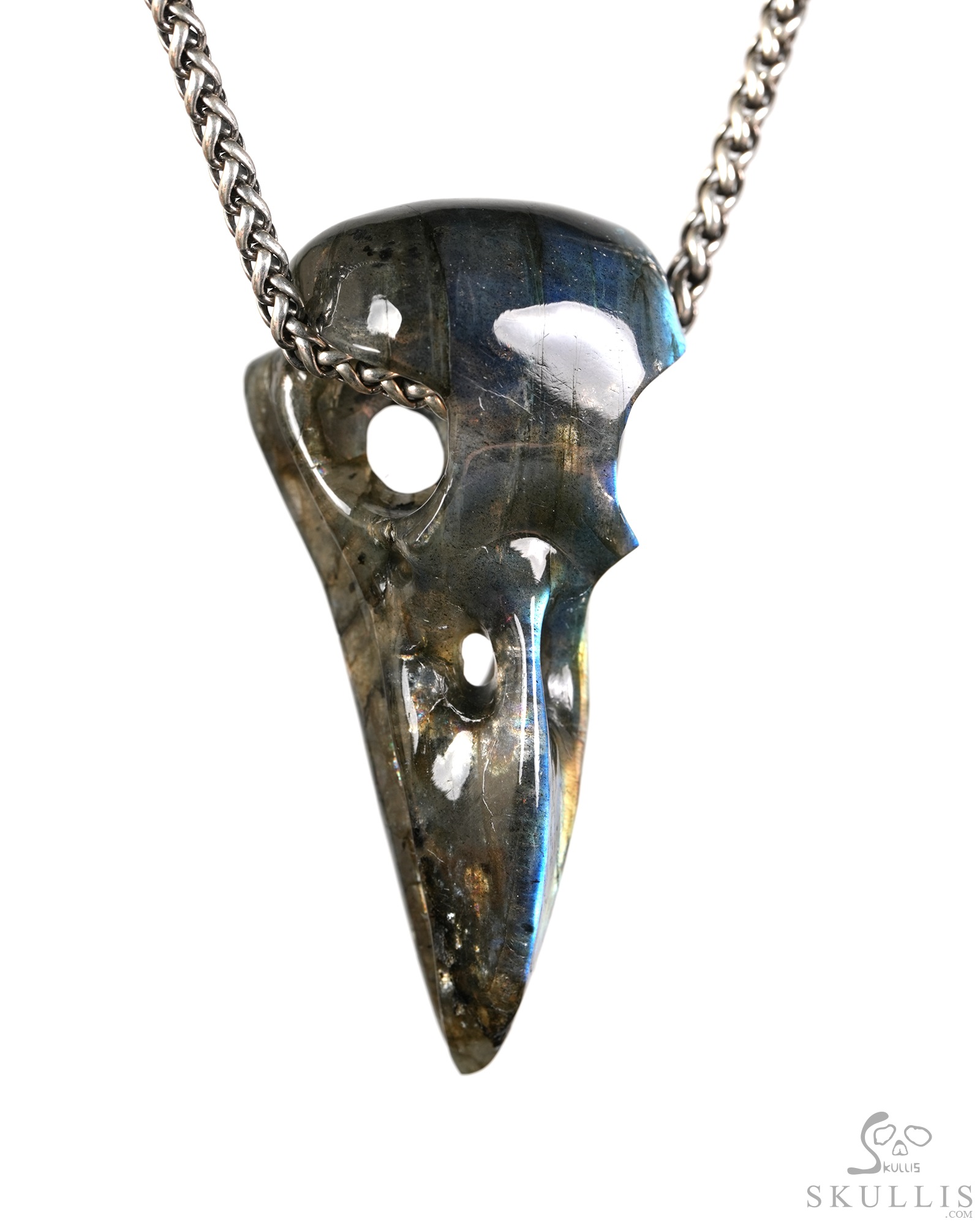 Night Pathfinder - 2.2" Labradorite Hand Carved Crystal Raven Skull Pendant, Crystal Healing Skull Jewelry, for Women & Men Night Pathfinder - 2.2" Labradorite Hand Carved Crystal Raven Skull Pendant, Crystal Healing Skull Jewelry, for Women & Men