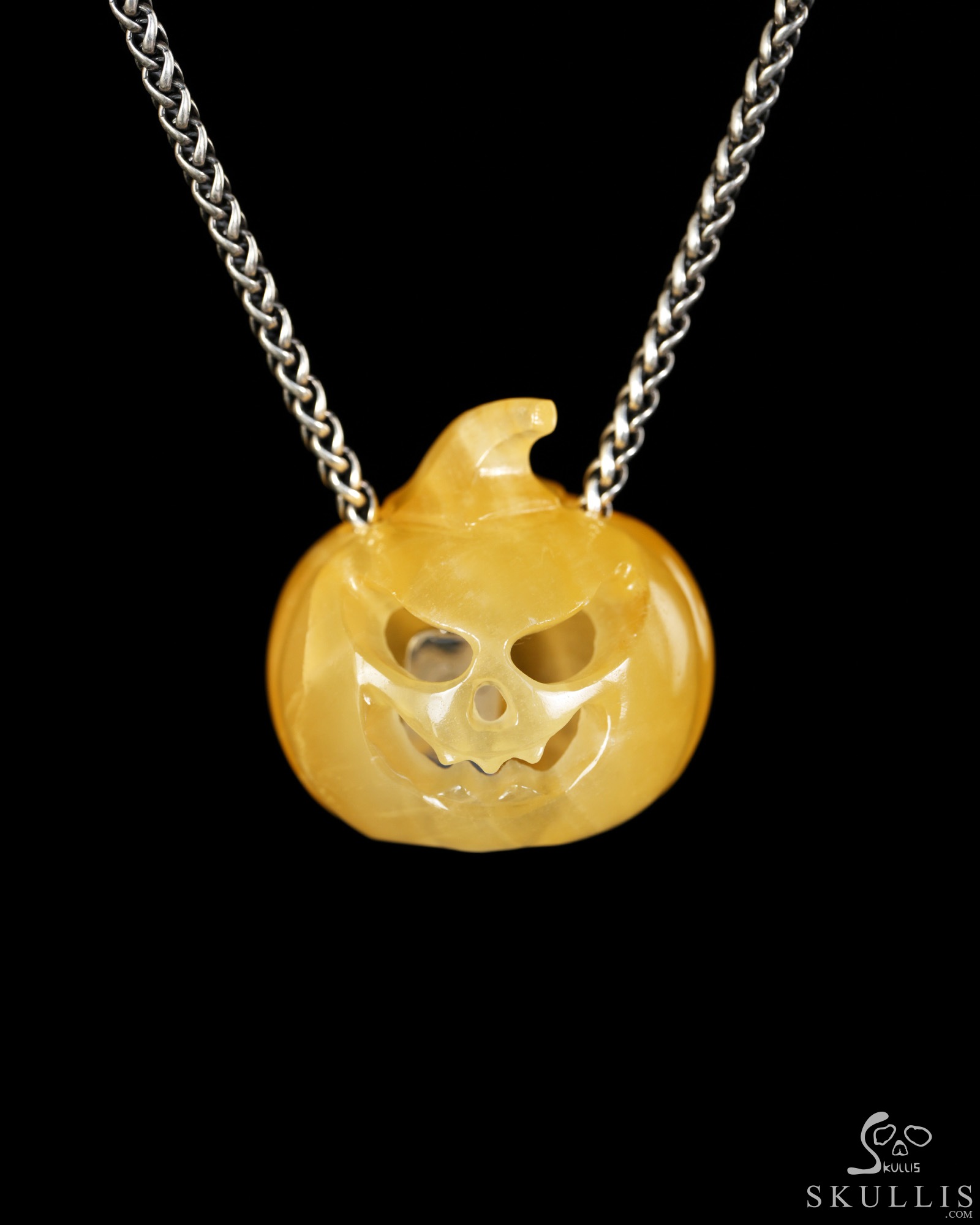 Hollow Essence - 1.4" Beeswax Jade Hand Carved Crystal Pumpkin Skull Pendant, Crystal Healing Skull Jewelry, for Women & Men Hollow Essence - 1.4" Beeswax Jade Hand Carved Crystal Pumpkin Skull Pendant, Crystal Healing Skull Jewelry, for Women & Men