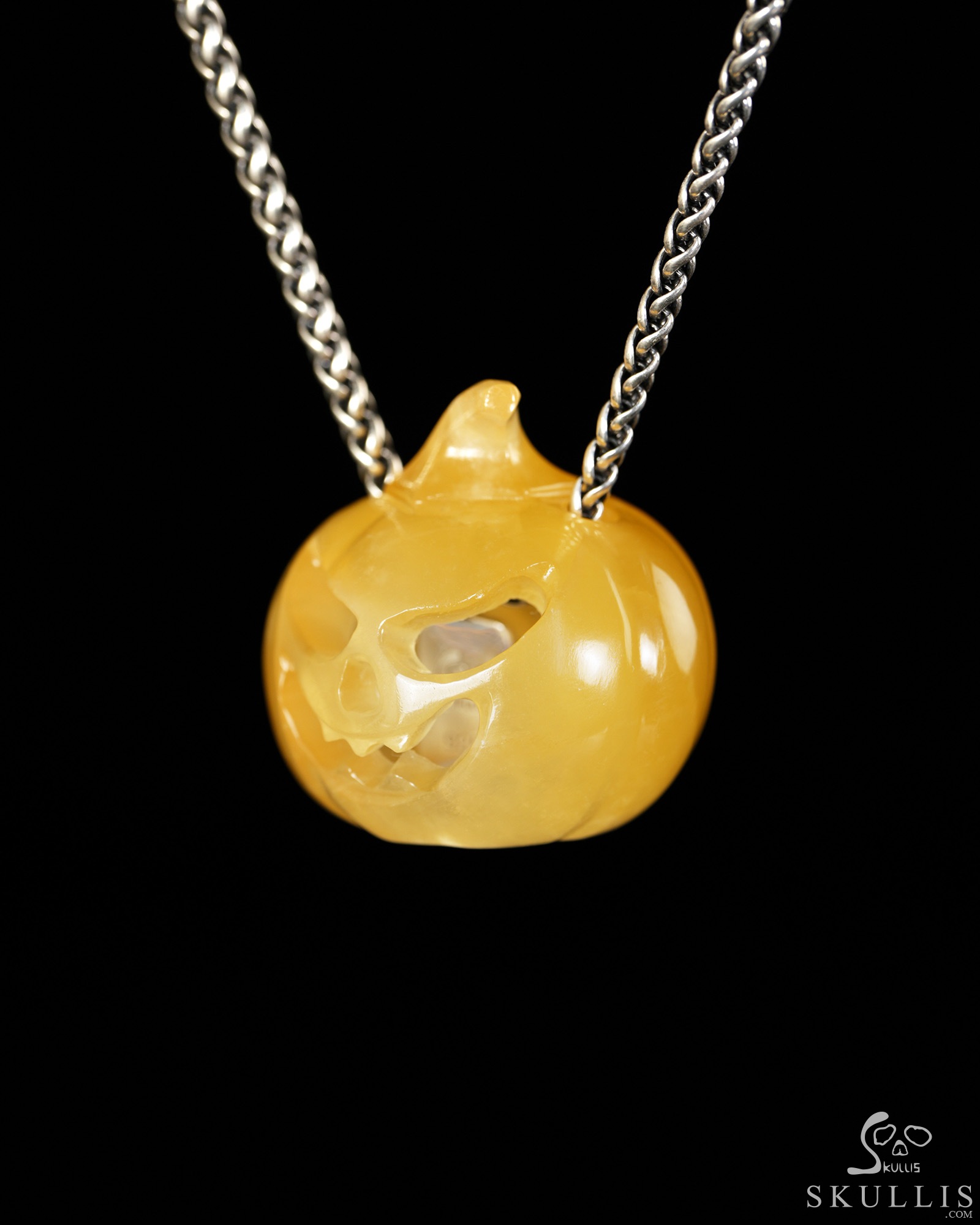Hollow Essence - 1.4" Beeswax Jade Hand Carved Crystal Pumpkin Skull Pendant, Crystal Healing Skull Jewelry, for Women & Men Hollow Essence - 1.4" Beeswax Jade Hand Carved Crystal Pumpkin Skull Pendant, Crystal Healing Skull Jewelry, for Women & Men