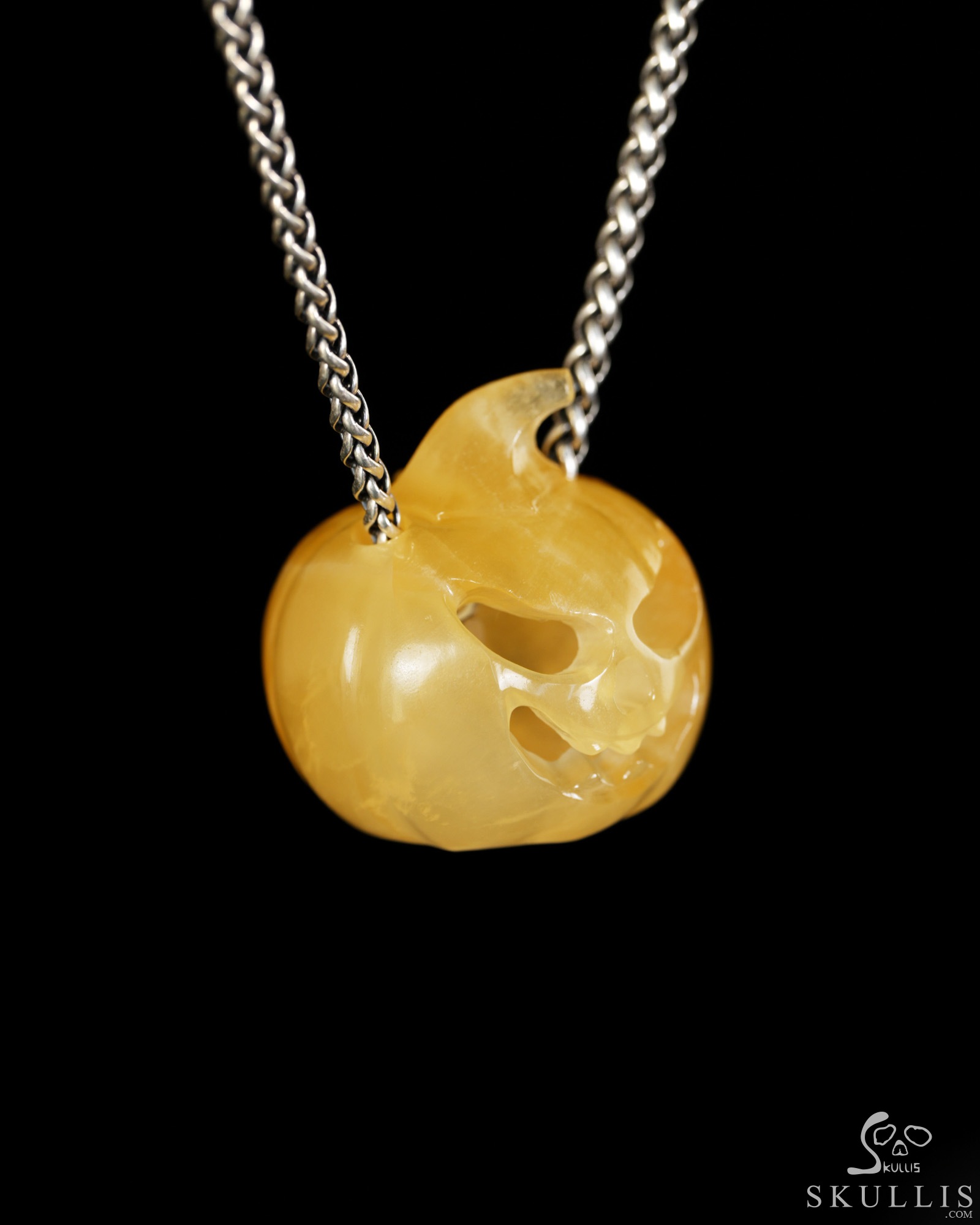 Hollow Essence - 1.4" Beeswax Jade Hand Carved Crystal Pumpkin Skull Pendant, Crystal Healing Skull Jewelry, for Women & Men Hollow Essence - 1.4" Beeswax Jade Hand Carved Crystal Pumpkin Skull Pendant, Crystal Healing Skull Jewelry, for Women & Men