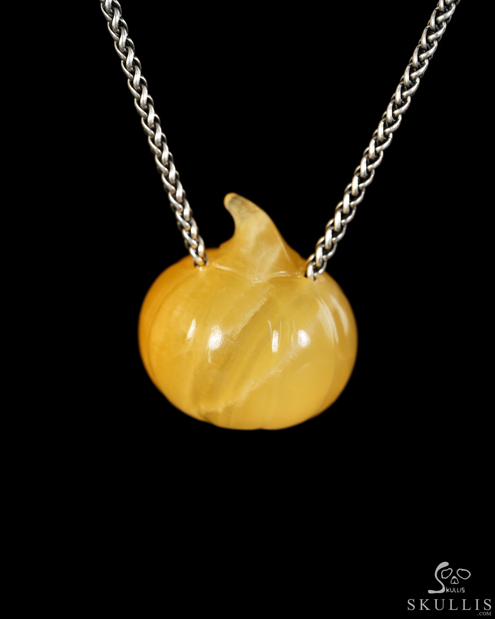 Hollow Essence - 1.4" Beeswax Jade Hand Carved Crystal Pumpkin Skull Pendant, Crystal Healing Skull Jewelry, for Women & Men Hollow Essence - 1.4" Beeswax Jade Hand Carved Crystal Pumpkin Skull Pendant, Crystal Healing Skull Jewelry, for Women & Men