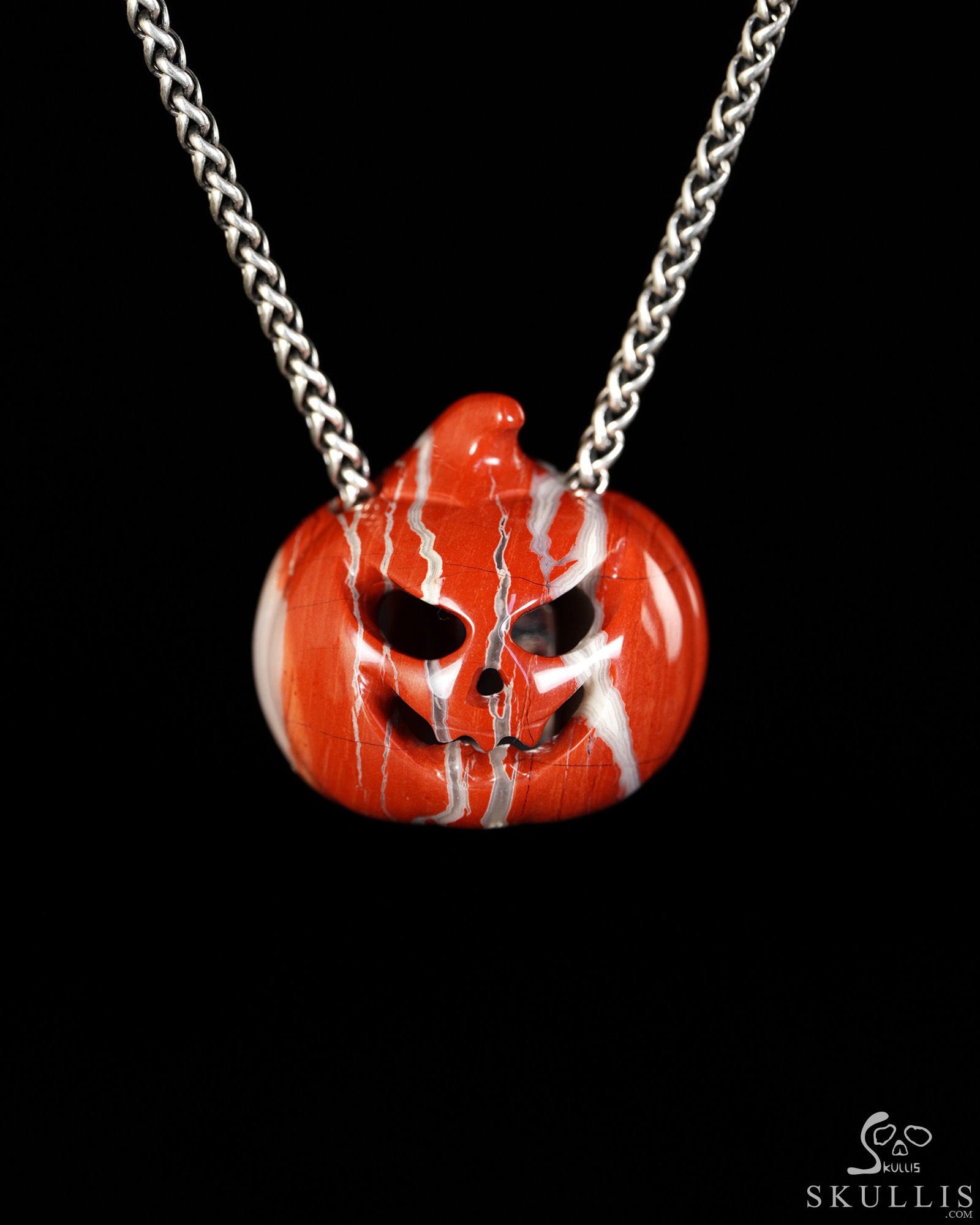 Hollow Essence - 1.4" Red Jasper Hand Carved Crystal Pumpkin Skull Pendant, Crystal Healing Skull Jewelry, for Women & Men Hollow Essence - 1.4" Red Jasper Hand Carved Crystal Pumpkin Skull Pendant, Crystal Healing Skull Jewelry, for Women & Men