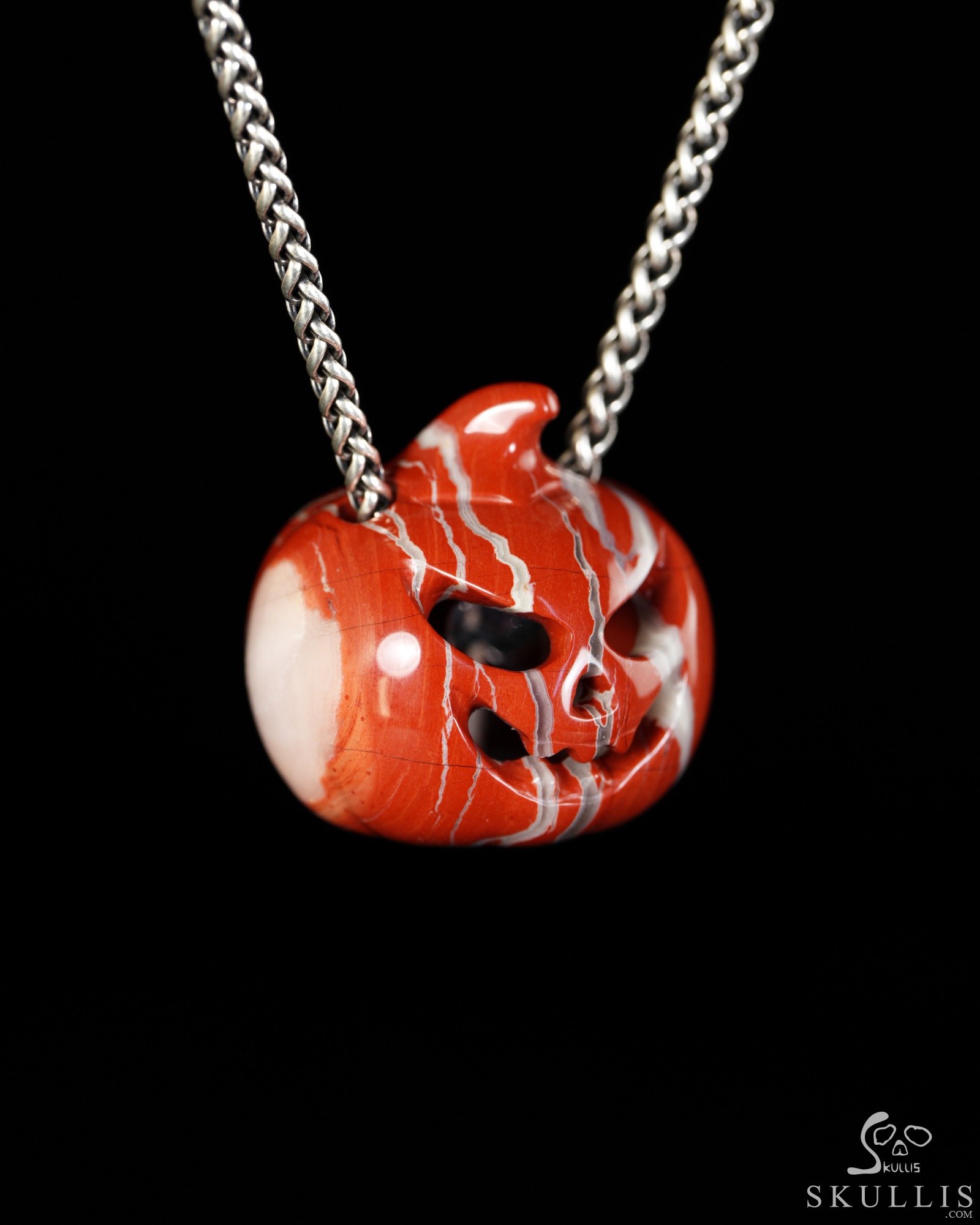 Hollow Essence - 1.4" Red Jasper Hand Carved Crystal Pumpkin Skull Pendant, Crystal Healing Skull Jewelry, for Women & Men Hollow Essence - 1.4" Red Jasper Hand Carved Crystal Pumpkin Skull Pendant, Crystal Healing Skull Jewelry, for Women & Men