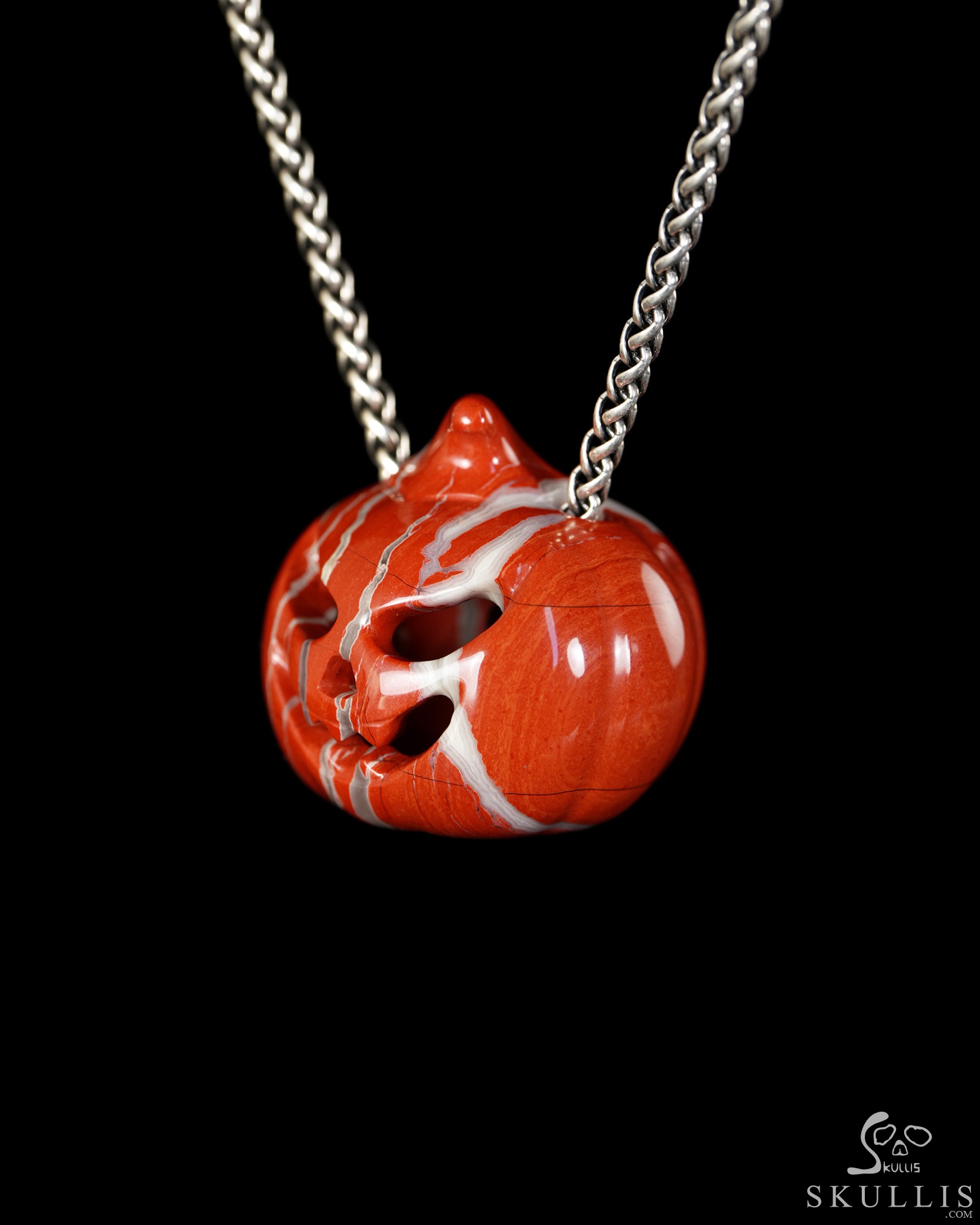 Hollow Essence - 1.4" Red Jasper Hand Carved Crystal Pumpkin Skull Pendant, Crystal Healing Skull Jewelry, for Women & Men Hollow Essence - 1.4" Red Jasper Hand Carved Crystal Pumpkin Skull Pendant, Crystal Healing Skull Jewelry, for Women & Men