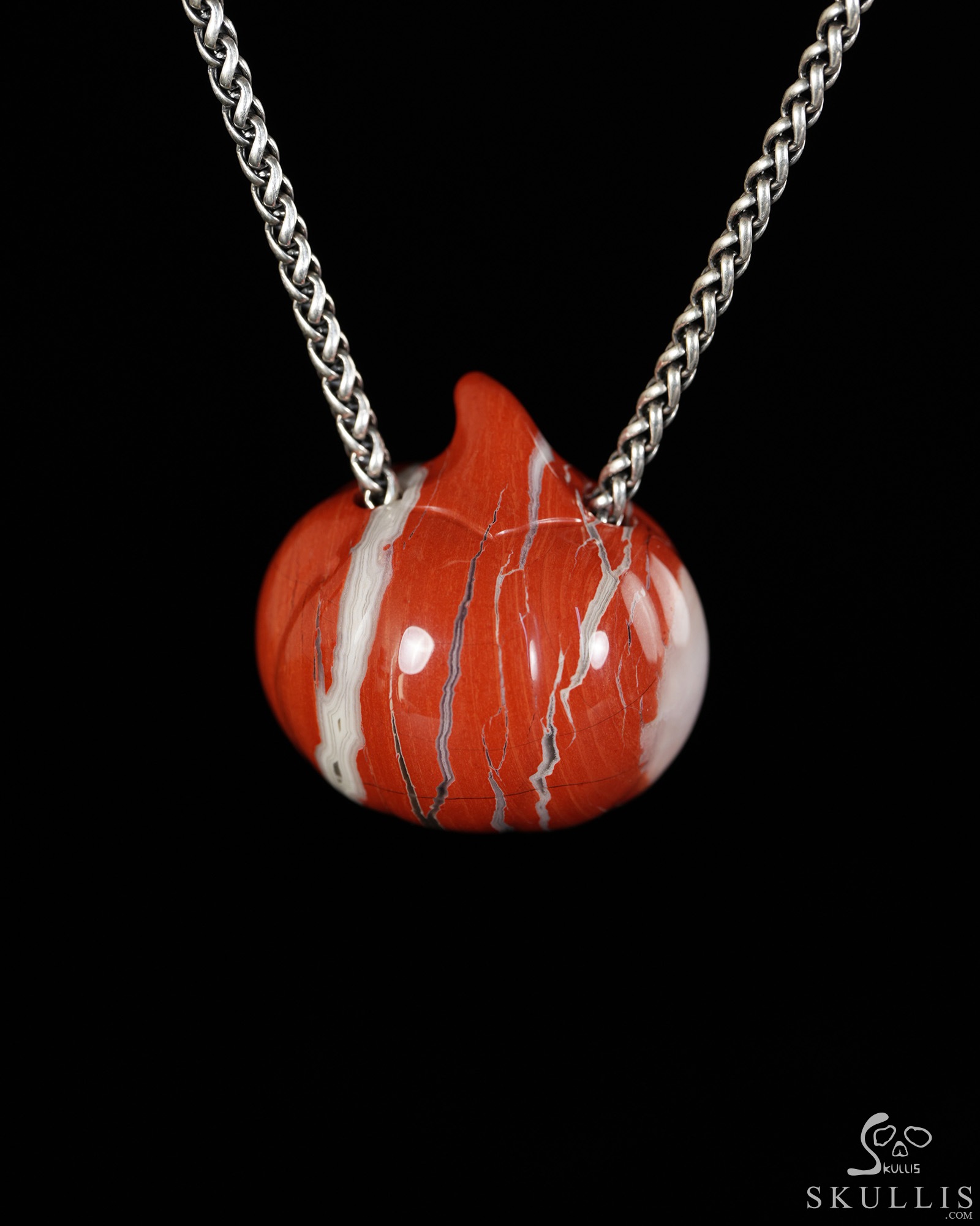 Hollow Essence - 1.4" Red Jasper Hand Carved Crystal Pumpkin Skull Pendant, Crystal Healing Skull Jewelry, for Women & Men Hollow Essence - 1.4" Red Jasper Hand Carved Crystal Pumpkin Skull Pendant, Crystal Healing Skull Jewelry, for Women & Men
