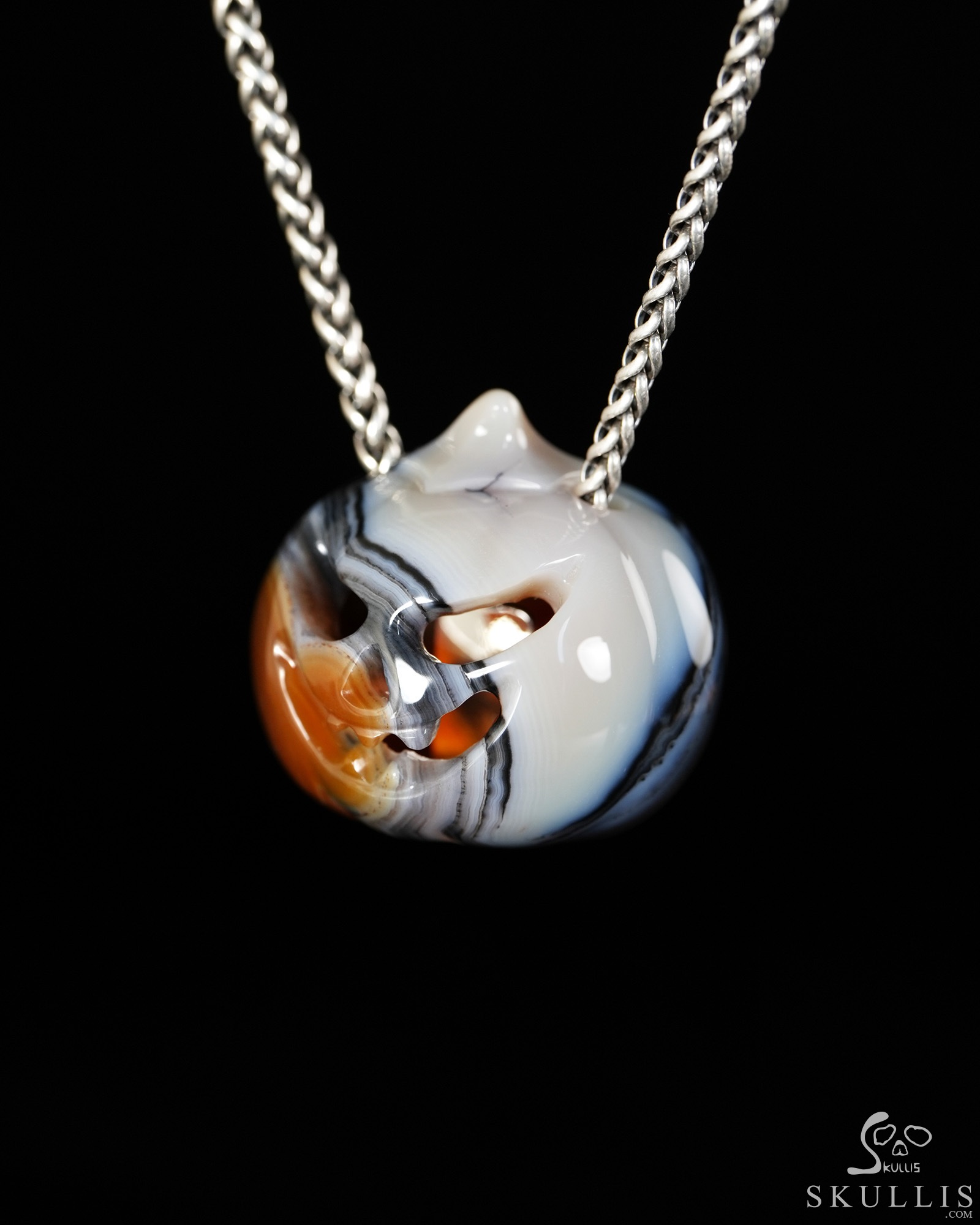 Hollow Essence - 1.4" Agate Hand Carved Crystal Pumpkin Skull Pendant, Crystal Healing Skull Jewelry, for Women & Men Hollow Essence - 1.4" Agate Hand Carved Crystal Pumpkin Skull Pendant, Crystal Healing Skull Jewelry, for Women & Men