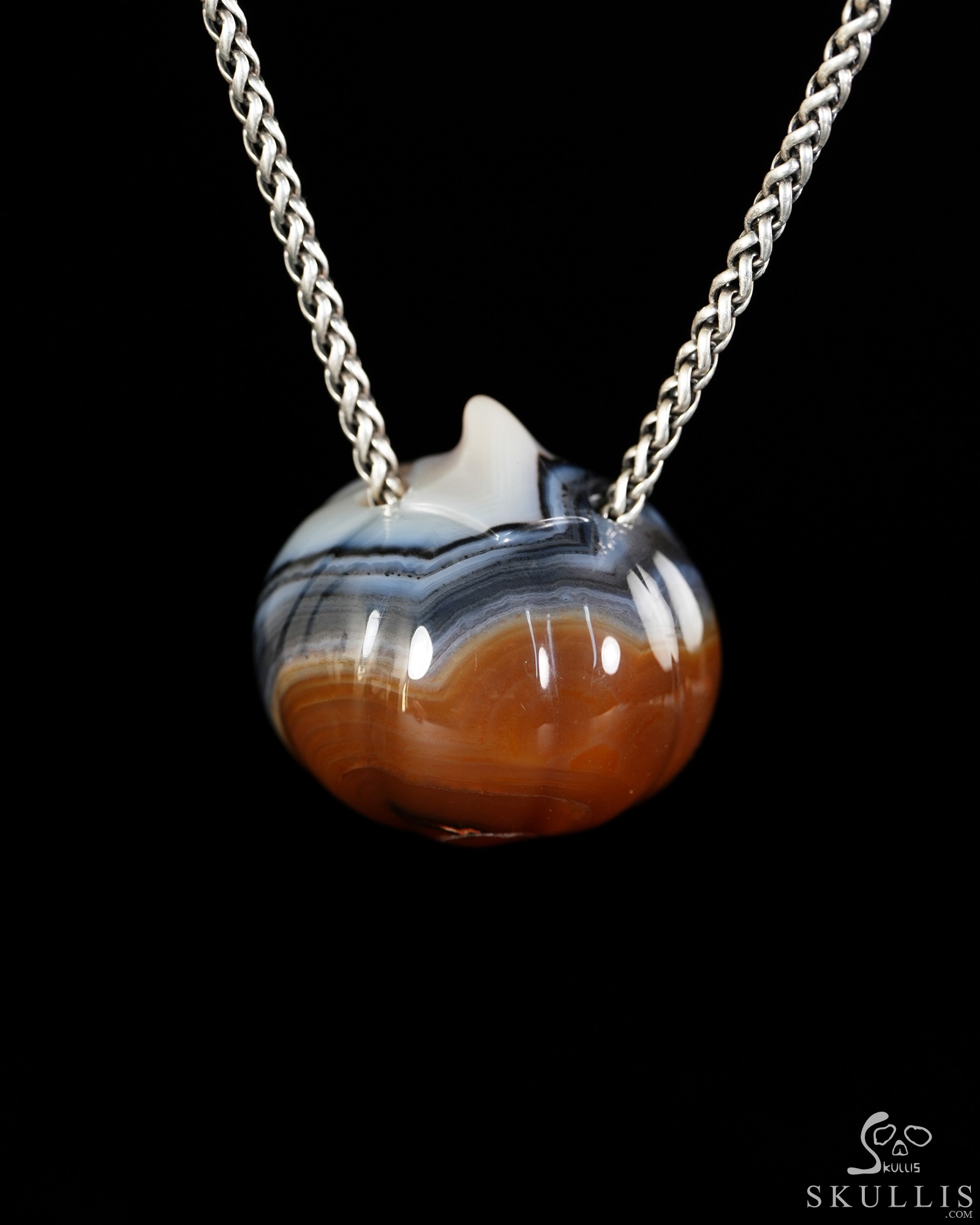 Hollow Essence - 1.4" Agate Hand Carved Crystal Pumpkin Skull Pendant, Crystal Healing Skull Jewelry, for Women & Men Hollow Essence - 1.4" Agate Hand Carved Crystal Pumpkin Skull Pendant, Crystal Healing Skull Jewelry, for Women & Men