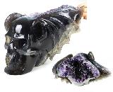 Original Awesome 8.4" Agate Amethyst Geode Carved Crystal Skull, Crystal Healing