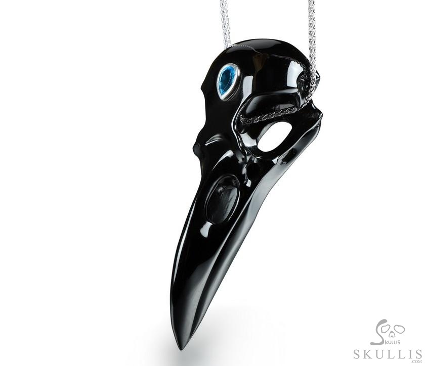 Night Pathfinder - Black Obsidian Hand Carved Crystal Raven Skull Pendant with Garnet, Crystal Healing Skull Jewelry, for Women & Men Night Pathfinder - Black Obsidian Hand Carved Crystal Raven Skull Pendant with Garnet, Crystal Healing Skull Jewelry, for Women & Men