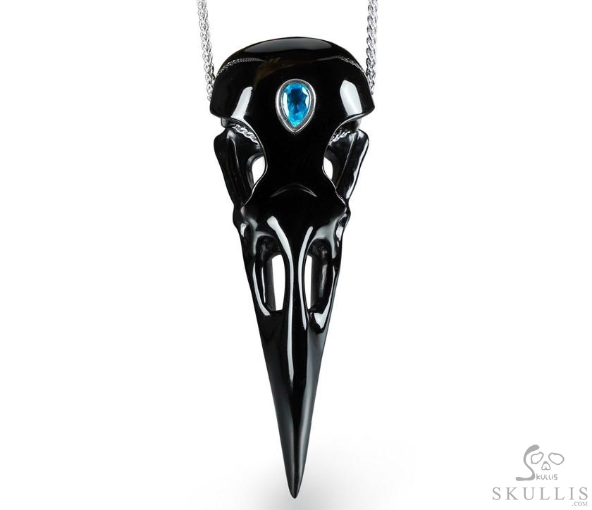 Night Pathfinder - Black Obsidian Hand Carved Crystal Raven Skull Pendant with Garnet, Crystal Healing Skull Jewelry, for Women & Men Night Pathfinder - Black Obsidian Hand Carved Crystal Raven Skull Pendant with Garnet, Crystal Healing Skull Jewelry, for Women & Men