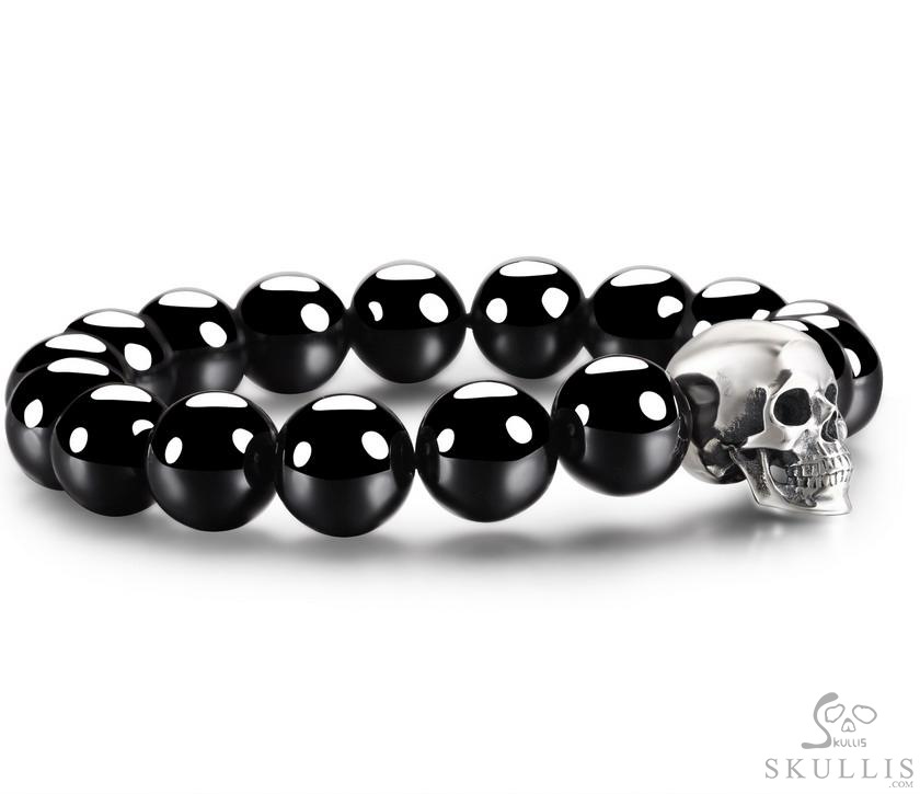 The Harmonious Pulse - 925 Sterling Silver Hand Carved Skull & Black obsidian Bracelet, Crystal Healing Skull Jewelry, for Women & Men The Harmonious Pulse - 925 Sterling Silver Hand Carved Skull & Black obsidian Bracelet, Crystal Healing Skull Jewelry, for Women & Men