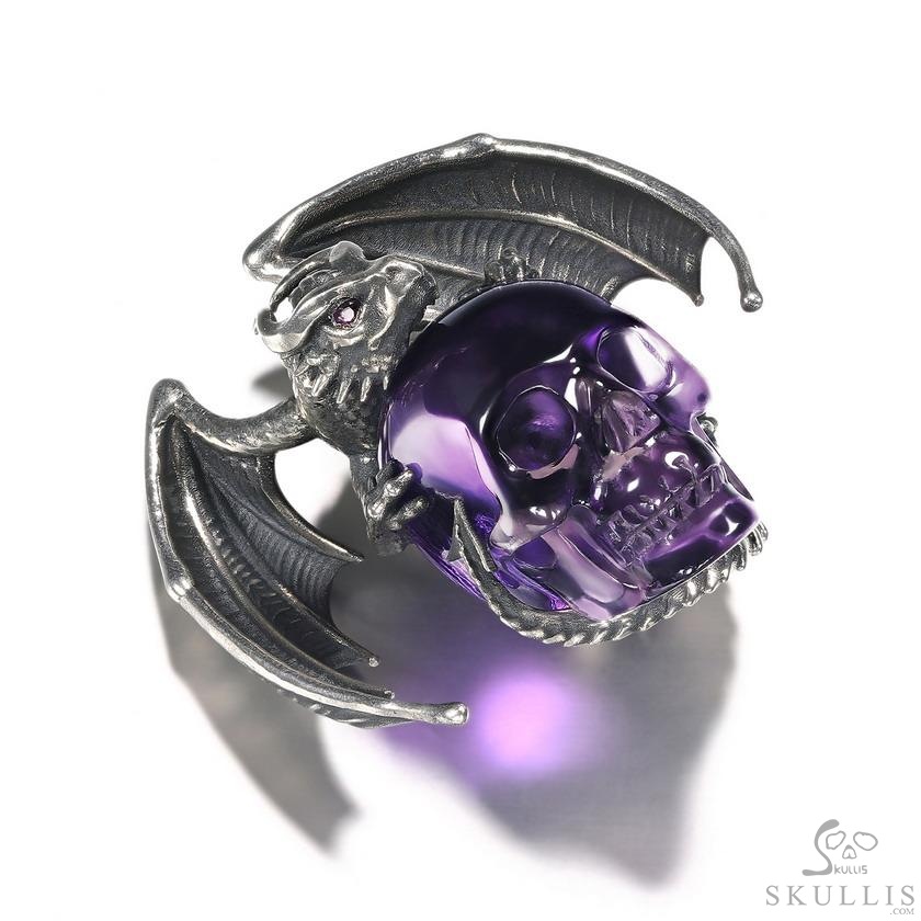 Crown of Ash and Bone - Necklace of Amethyst Hand Carved Crystal Skull with Ruby Eyes Dragon, Crystal Healing Skull Jewelry, for Women & Men Crown of Ash and Bone - Necklace of Amethyst Hand Carved Crystal Skull with Ruby Eyes Dragon, Crystal Healing Skull Jewelry, for Women & Men