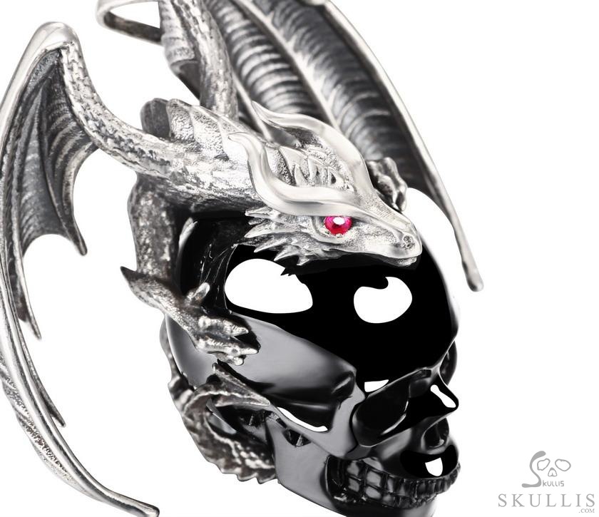 Crown of Ash and Bone - Necklace of Black Obsidian Hand Carved Crystal Skull with Ruby Eyes Dragon, Crystal Healing Skull Jewelry, for Women & Men Crown of Ash and Bone - Necklace of Black Obsidian Hand Carved Crystal Skull with Ruby Eyes Dragon, Crystal Healing Skull Jewelry, for Women & Men