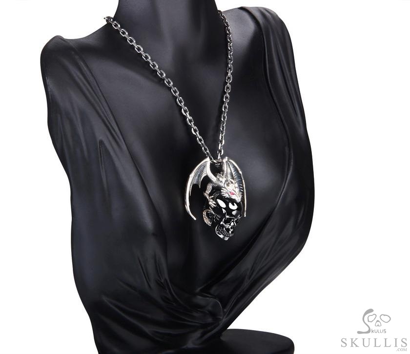 Crown of Ash and Bone - Necklace of Black Obsidian Hand Carved Crystal Skull with Ruby Eyes Dragon, Crystal Healing Skull Jewelry, for Women & Men Crown of Ash and Bone - Necklace of Black Obsidian Hand Carved Crystal Skull with Ruby Eyes Dragon, Crystal Healing Skull Jewelry, for Women & Men