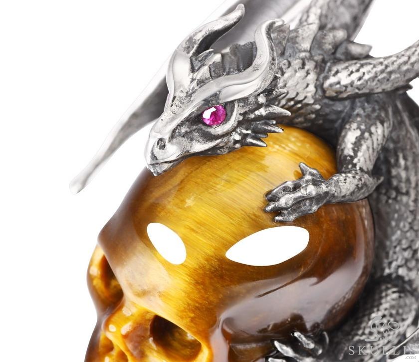 Crown of Ash and Bone - Necklace of Gold Tiger's Eye Hand Carved Crystal Skull with Ruby Eyes Dragon, Crystal Healing Skull Jewelry, for Women & Men Crown of Ash and Bone - Necklace of Gold Tiger's Eye Hand Carved Crystal Skull with Ruby Eyes Dragon, Crystal Healing Skull Jewelry, for Women & Men