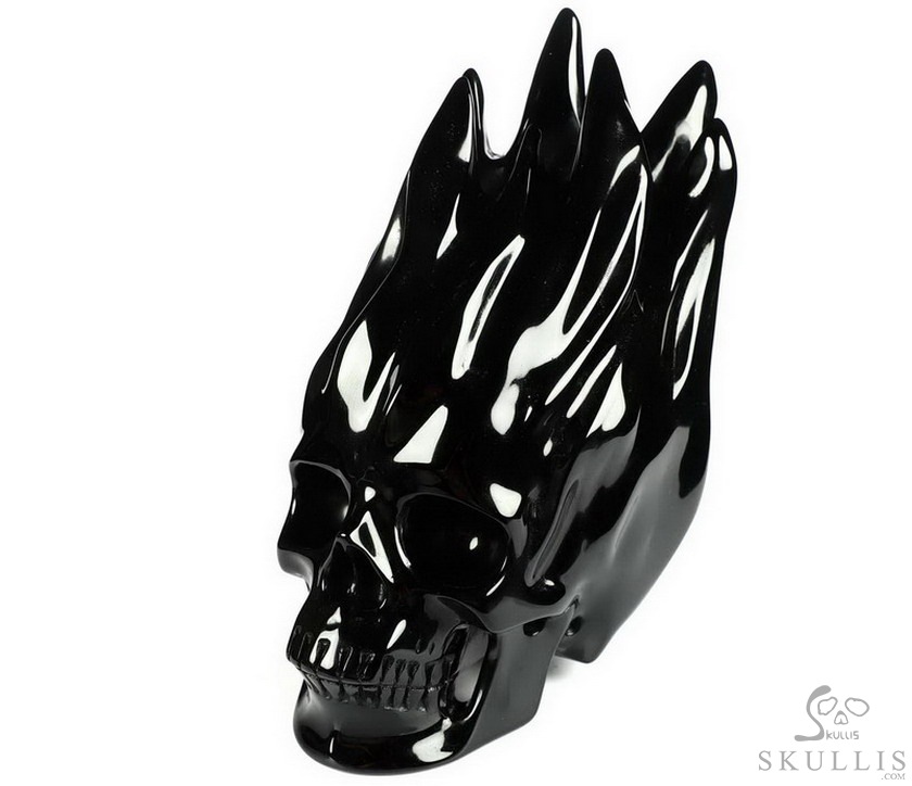 5.6" Black Obsidian Carved Crystal Skull Flaming Skull, Crystal Healing 5.6" Black Obsidian Carved Crystal Skull Flaming Skull, Crystal Healing