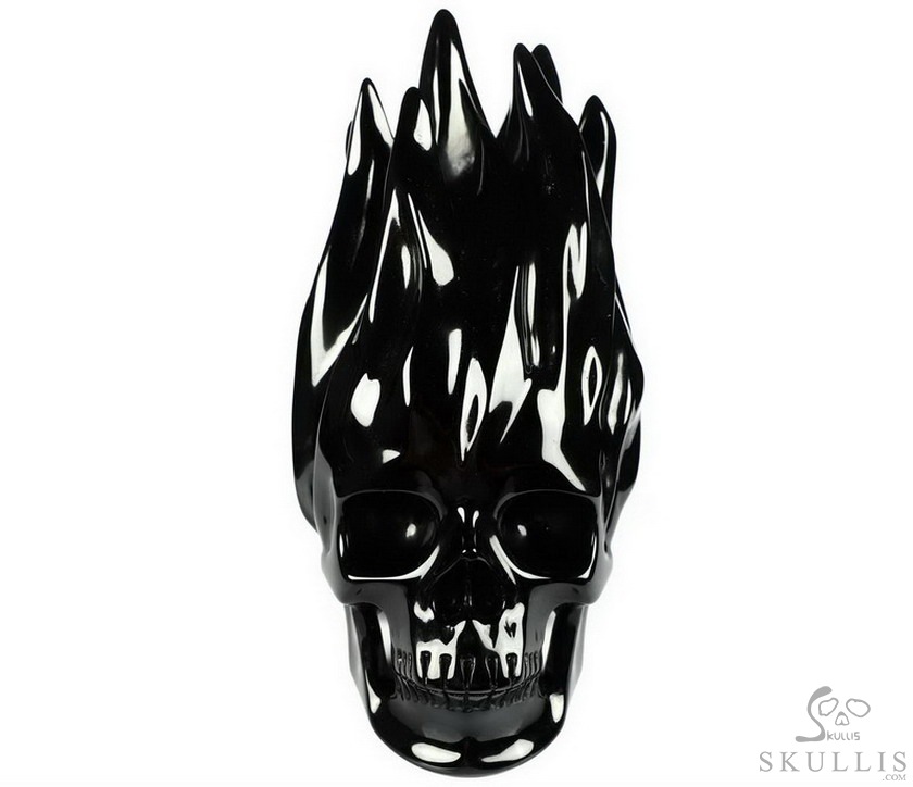 5.6" Black Obsidian Carved Crystal Skull Flaming Skull, Crystal Healing 5.6" Black Obsidian Carved Crystal Skull Flaming Skull, Crystal Healing