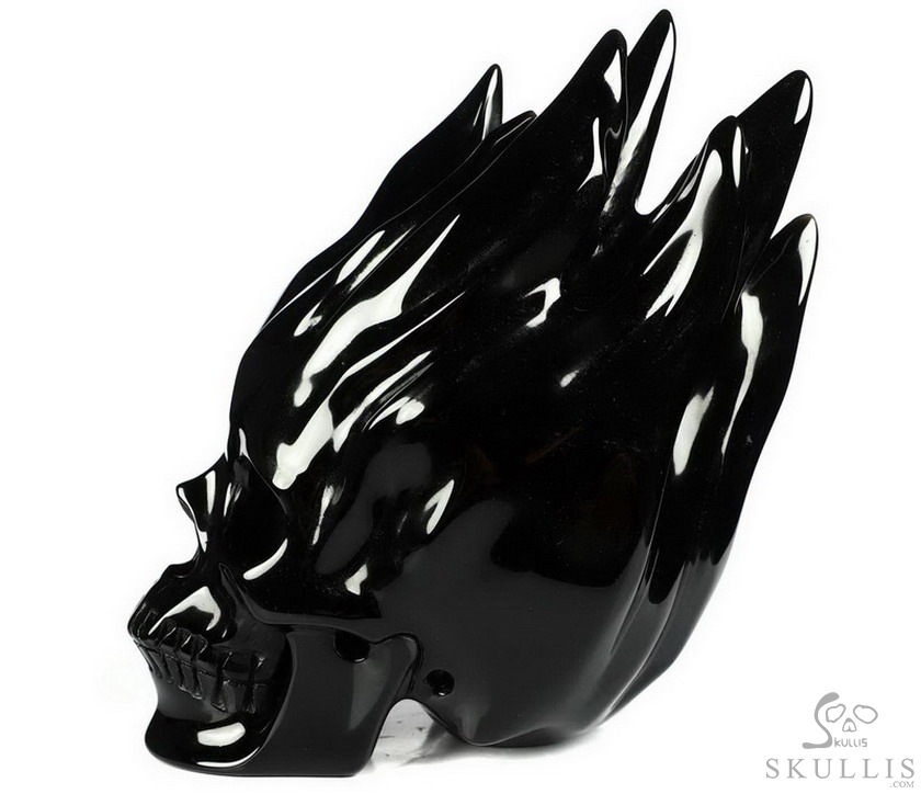 5.6" Black Obsidian Carved Crystal Skull Flaming Skull, Crystal Healing 5.6" Black Obsidian Carved Crystal Skull Flaming Skull, Crystal Healing