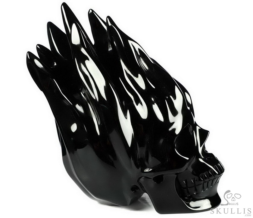 5.6" Black Obsidian Carved Crystal Skull Flaming Skull, Crystal Healing 5.6" Black Obsidian Carved Crystal Skull Flaming Skull, Crystal Healing