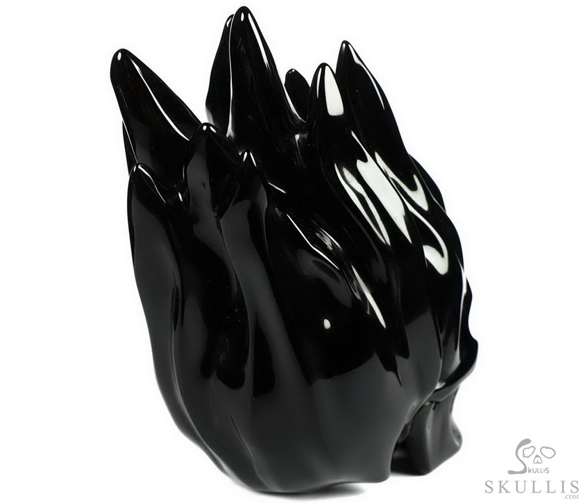 5.6" Black Obsidian Carved Crystal Skull Flaming Skull, Crystal Healing 5.6" Black Obsidian Carved Crystal Skull Flaming Skull, Crystal Healing