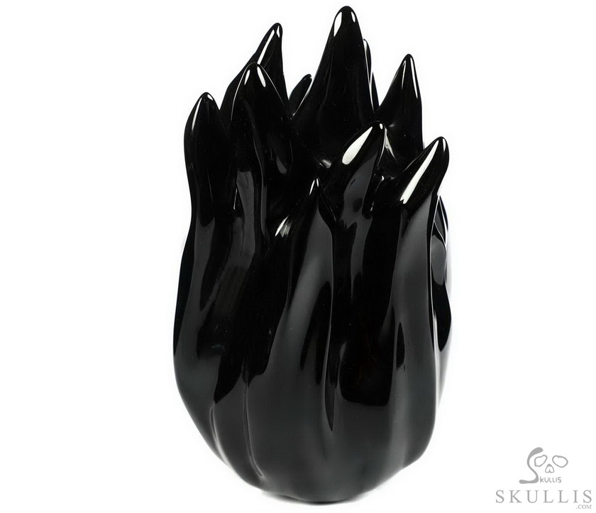 5.6" Black Obsidian Carved Crystal Skull Flaming Skull, Crystal Healing 5.6" Black Obsidian Carved Crystal Skull Flaming Skull, Crystal Healing